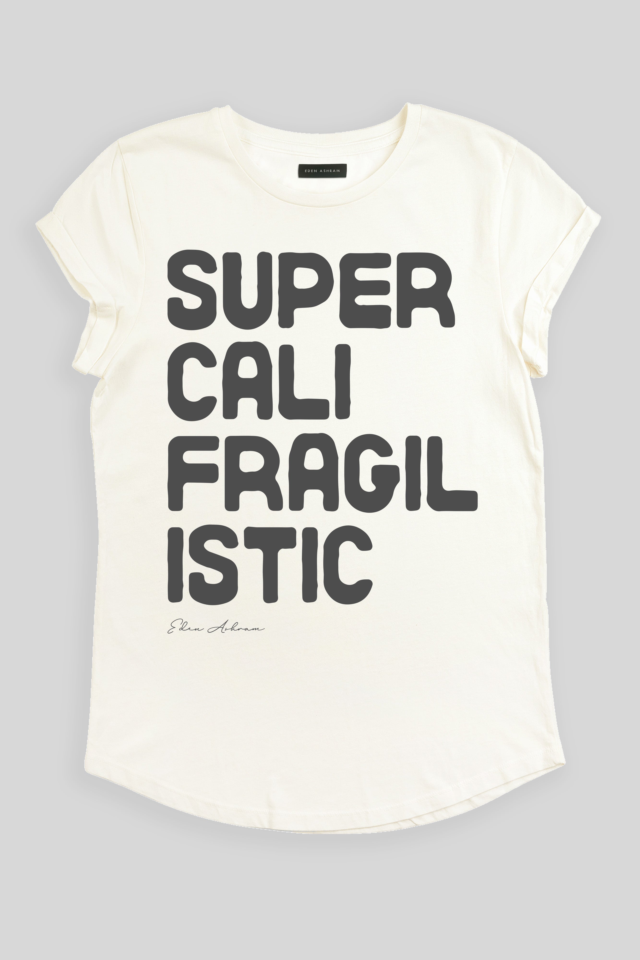 Eden Ashram Super Cali Rolled Sleeve T-Shirt Stonewash White