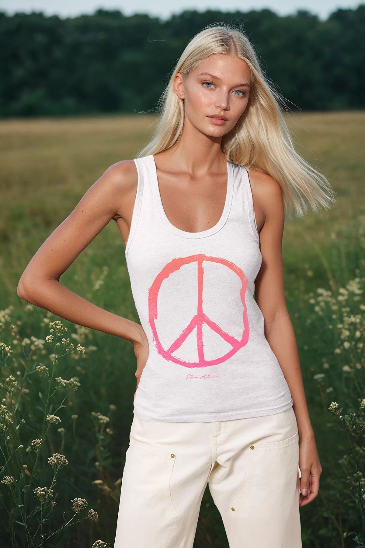 Eden Ashram Peace Symbol Premium Fitted Tank Top