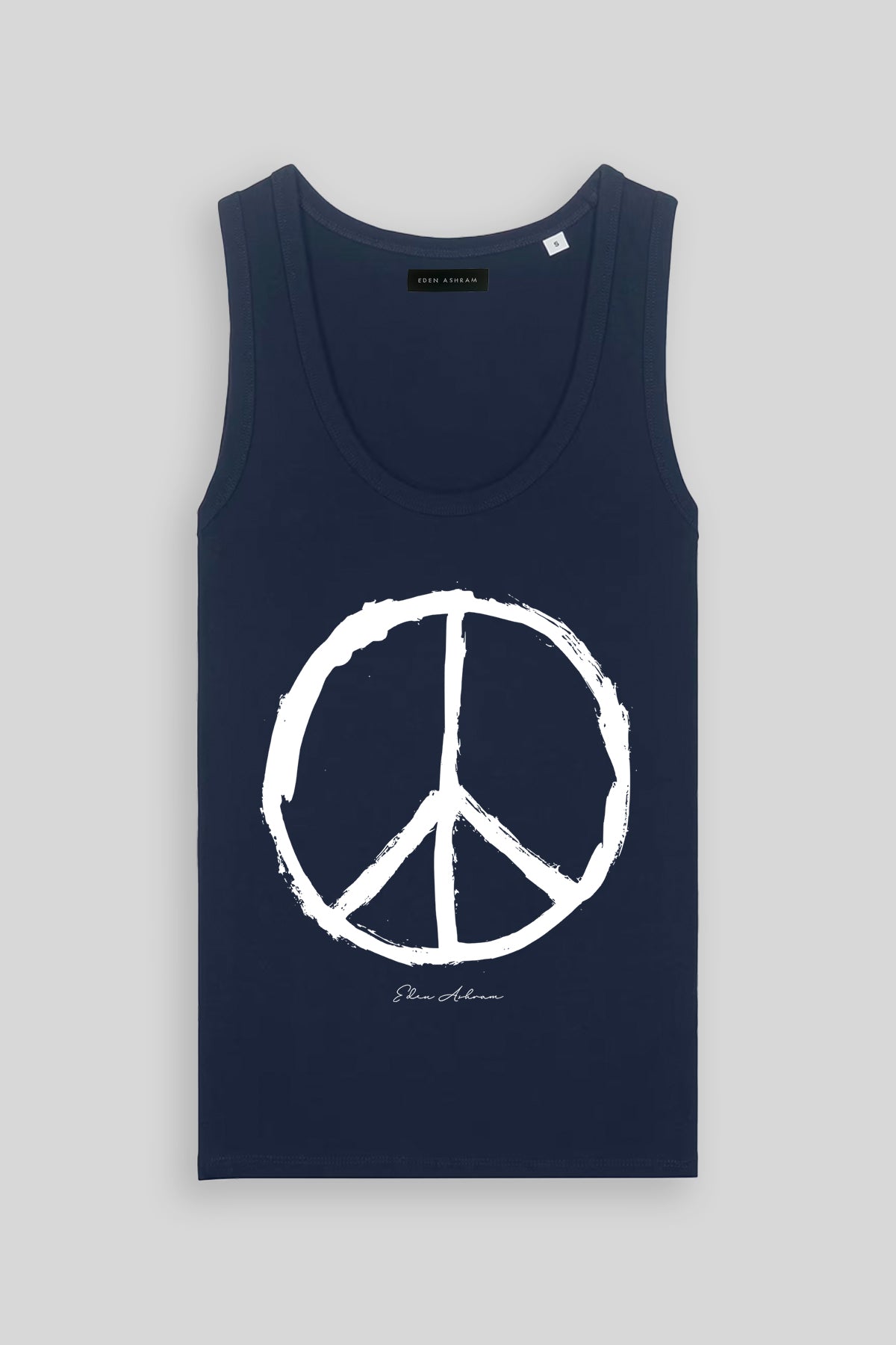 Eden Ashram Peace Symbol Premium Fitted Tank Top French Navy