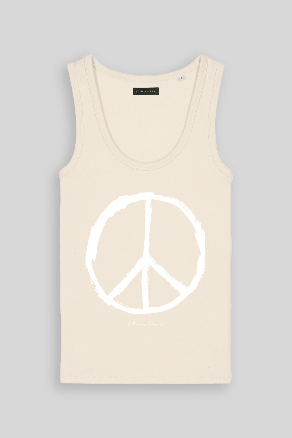 Eden Ashram Peace Symbol Premium Fitted Tank Top Natural Raw