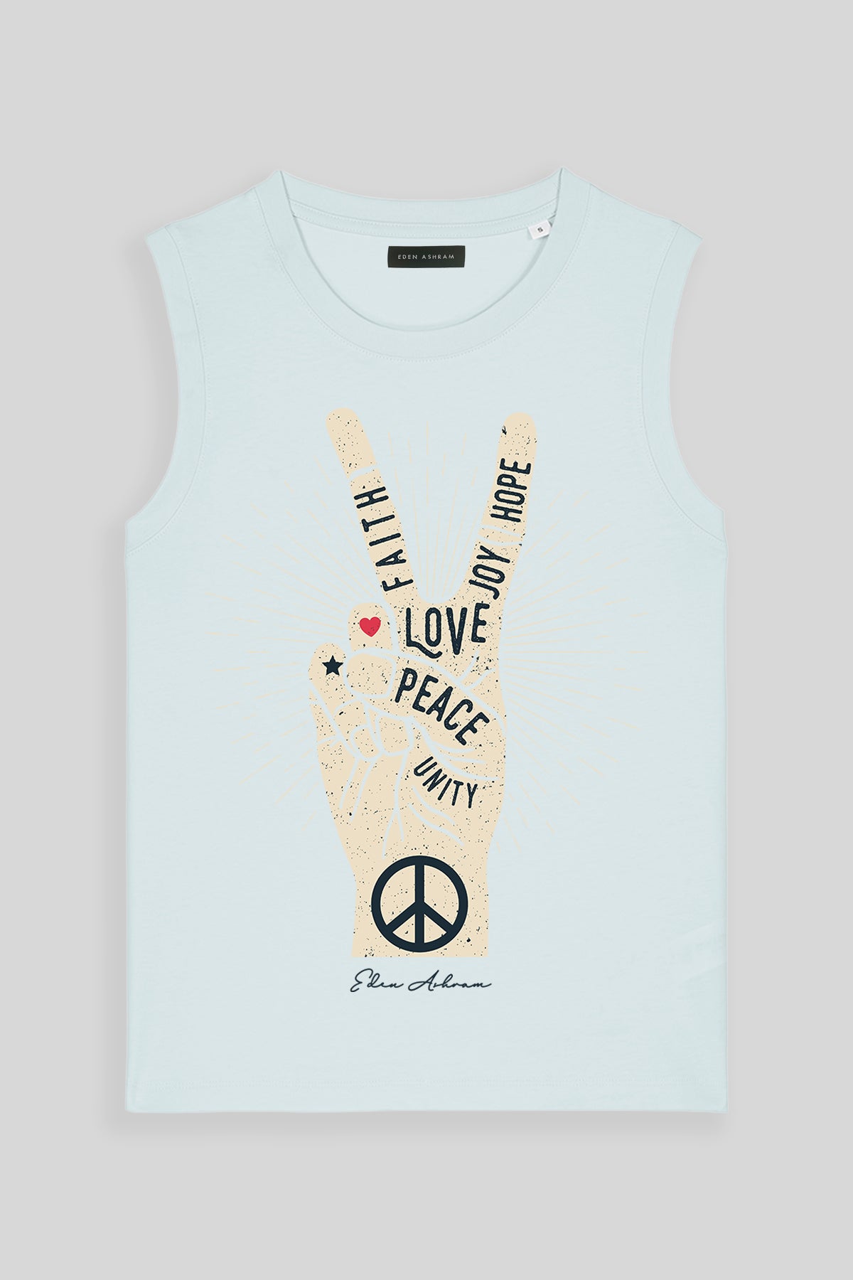 Eden Ashram Peace, Love, Unity, Faith, Joy & Hope Venice Tank Blue Ice