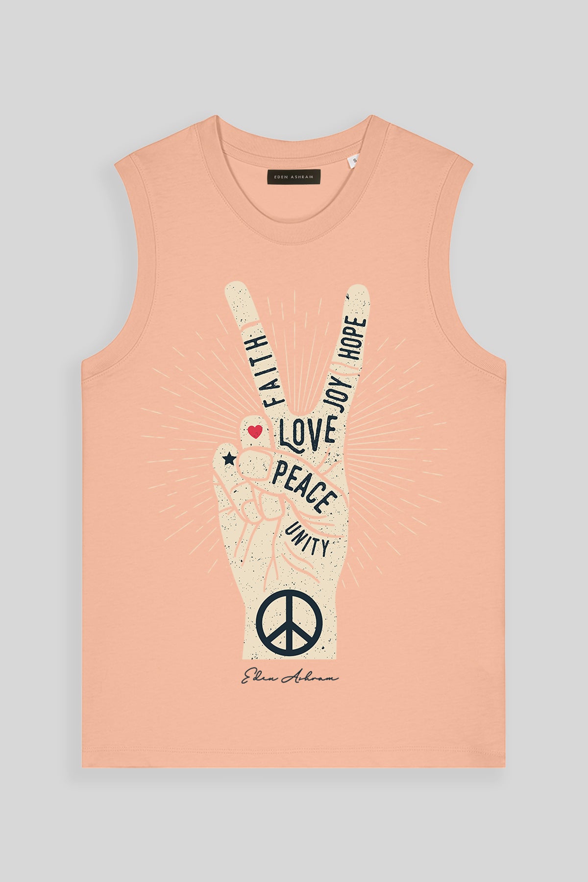 Eden Ashram Peace, Love, Unity, Faith, Joy & Hope Venice Tank Peach