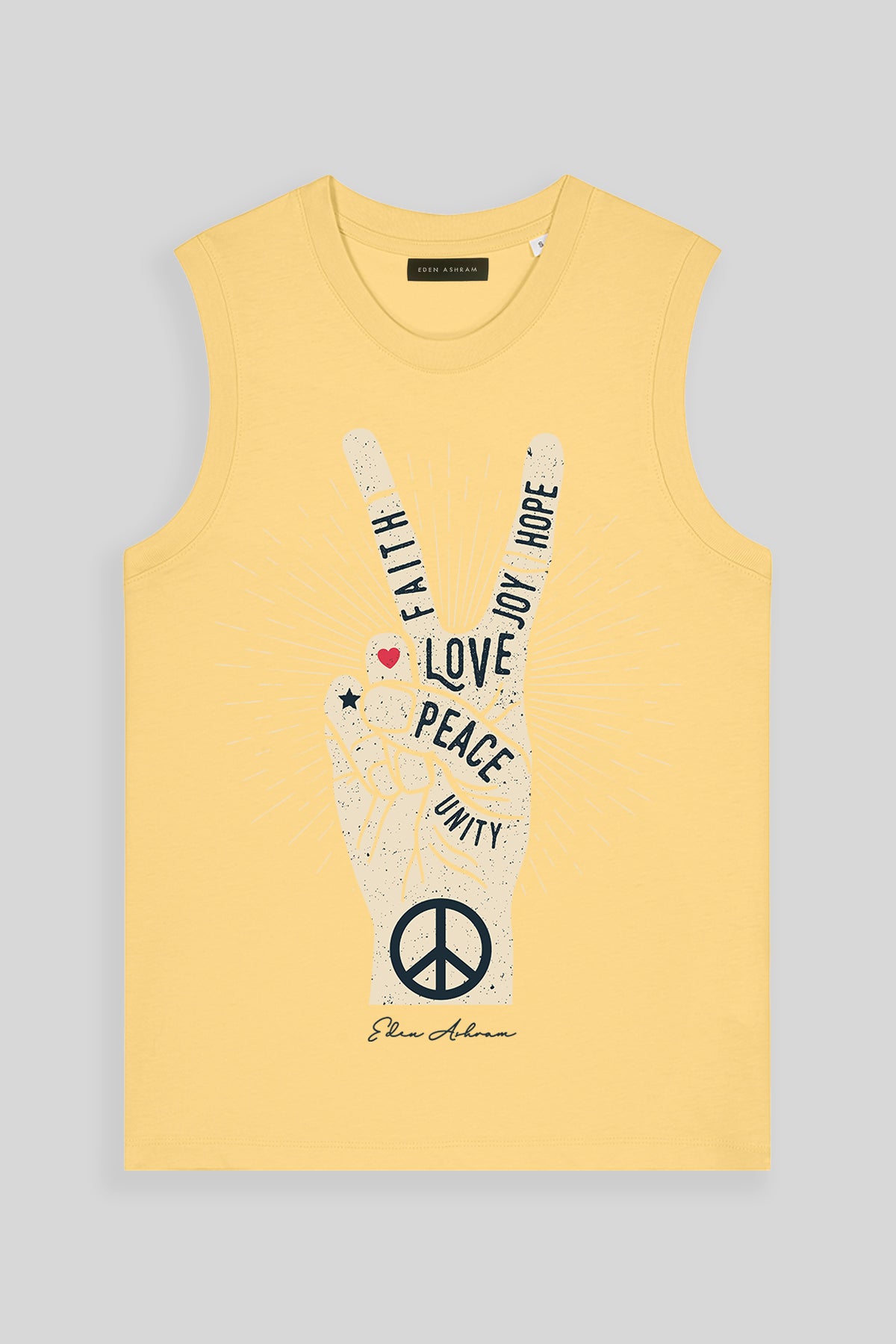 Eden Ashram Peace, Love, Unity, Faith, Joy & Hope Venice Tank Viva Yellow