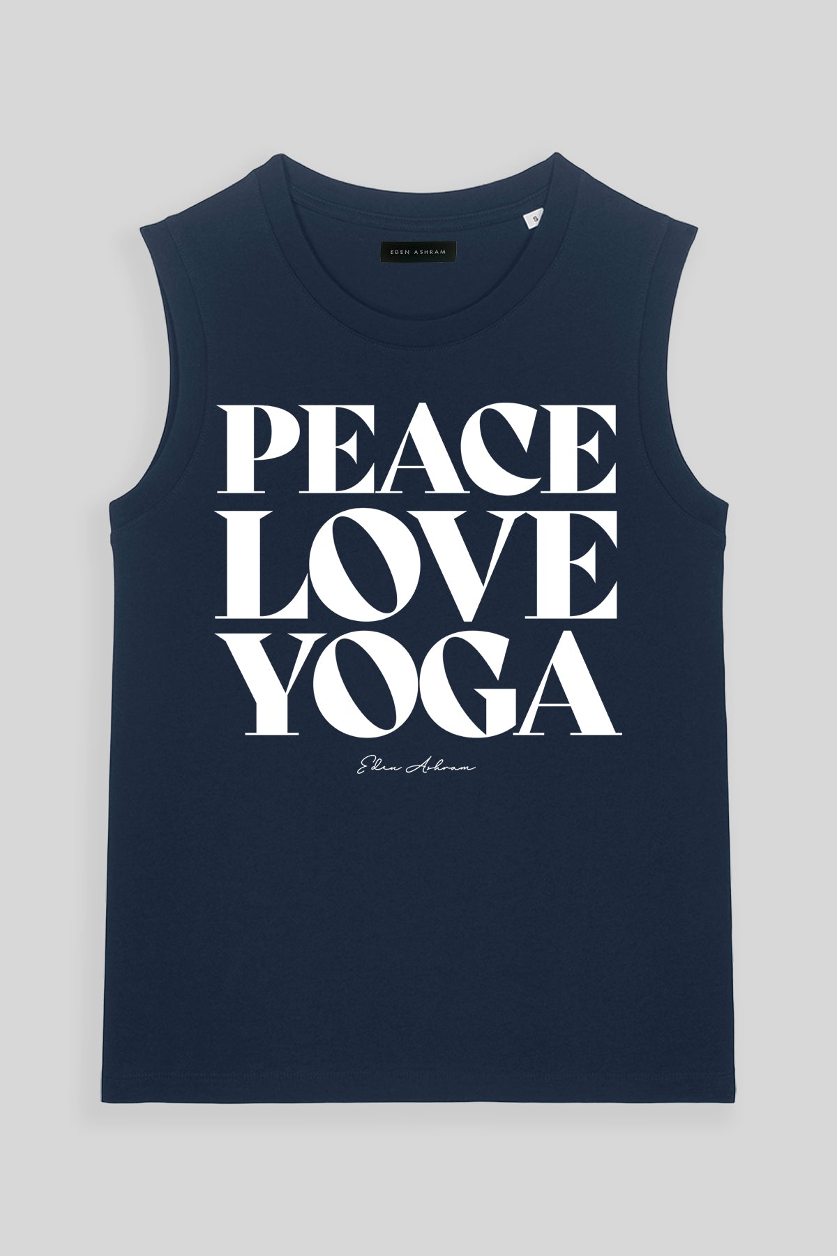 Eden Ashram Peace, Love, Yoga Venice Tank French Navy