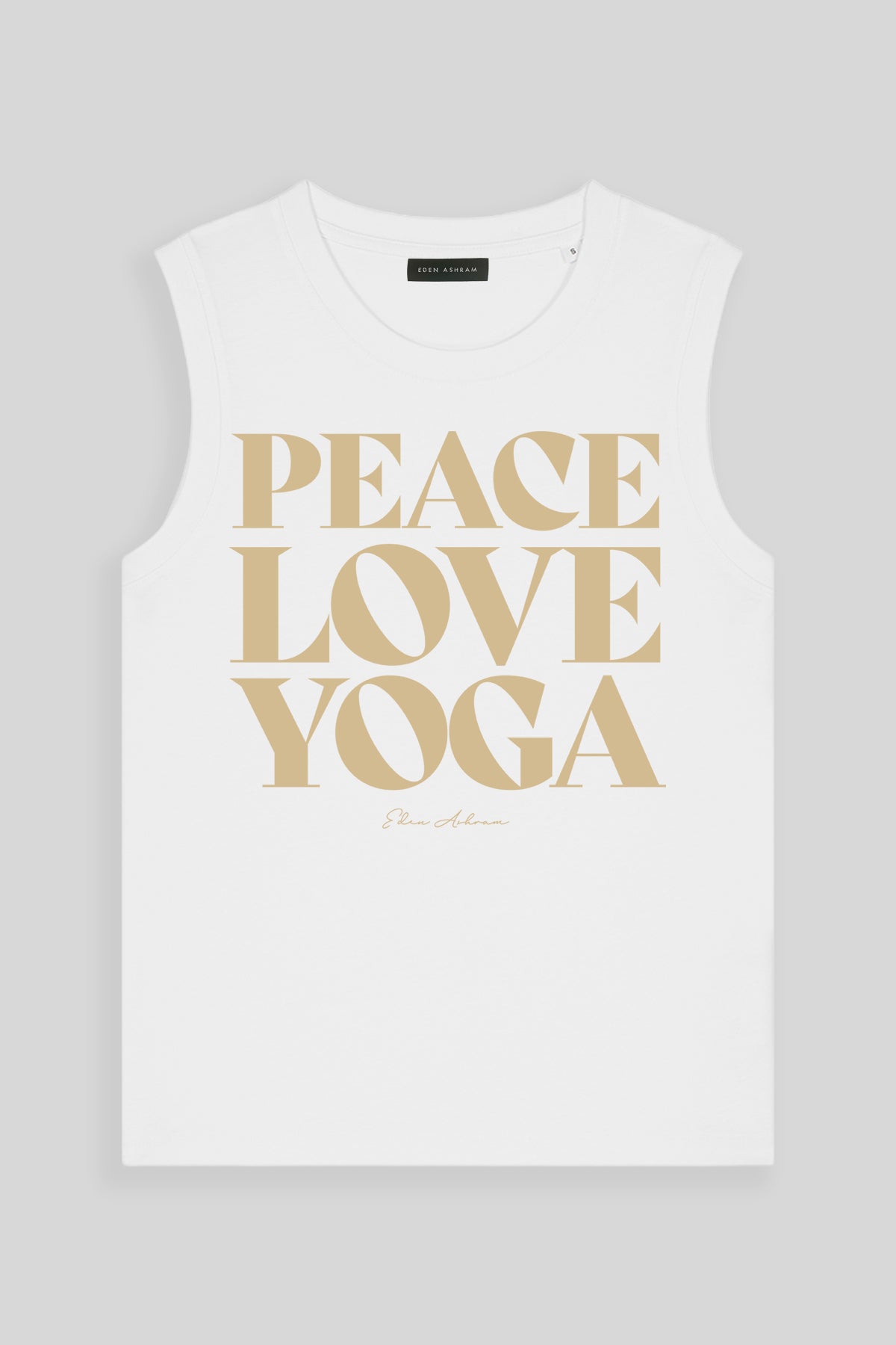 Eden Ashram Peace, Love, Yoga Venice Tank White