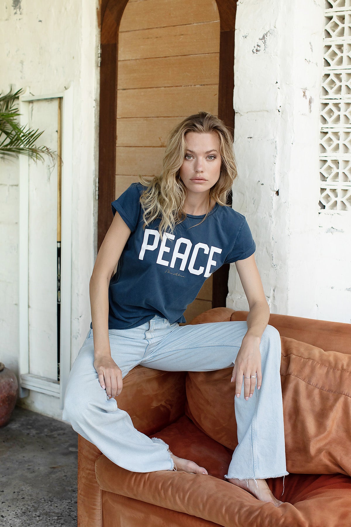 Eden Ashram PEACE Rolled Sleeve T-Shirt
