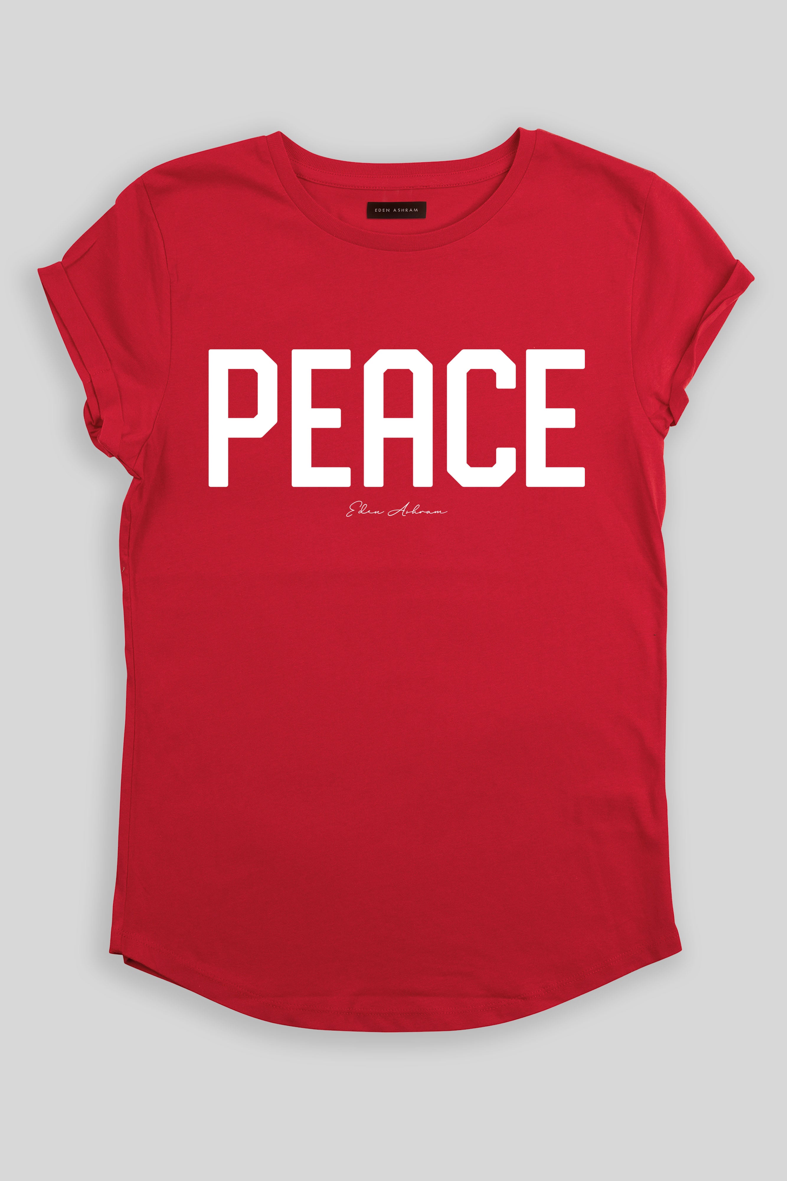 Eden Ashram PEACE Rolled Sleeve T-Shirt Red