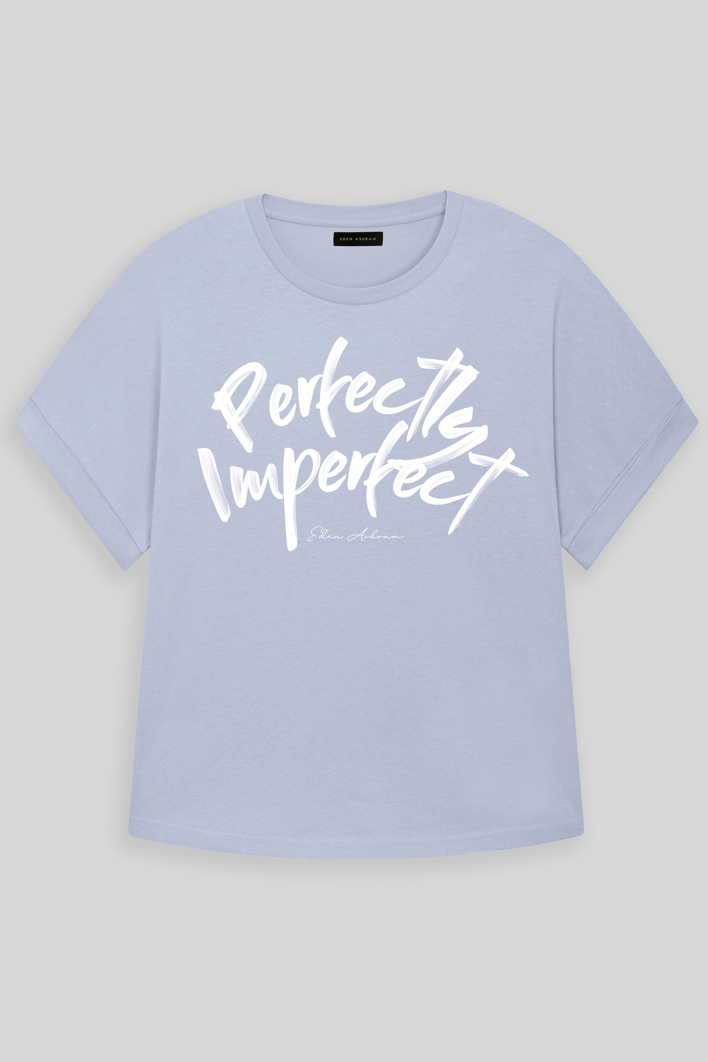 EDEN ASHRAM Perfectly Imperfect Premium Oversized Rolled Sleeve T-Shirt Baby Blue