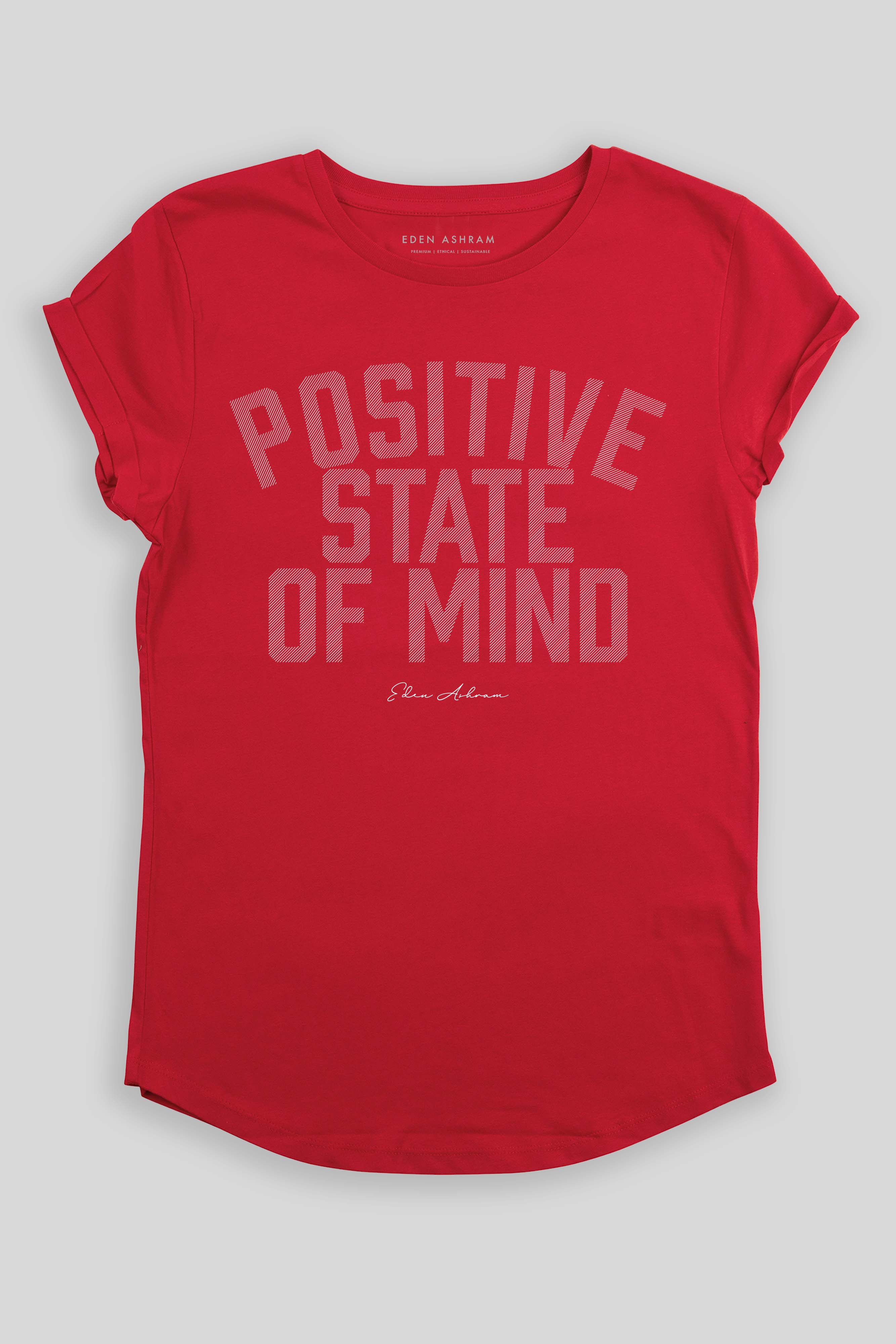 Eden Ashram Positive State Of Mind Premium Rolled Sleeve T-Shirt Red