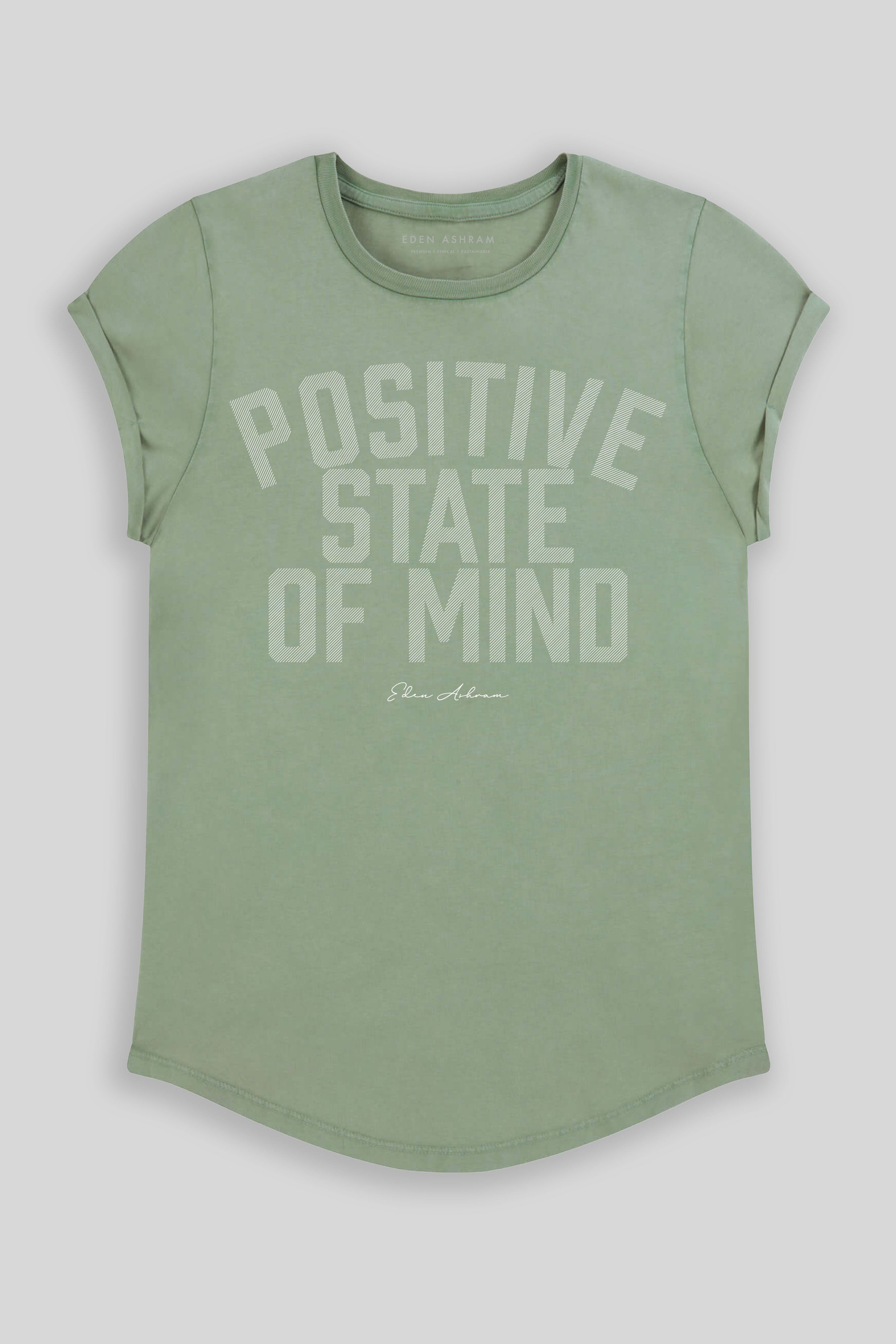 Eden Ashram Positive State Of Mind Premium Rolled Sleeve T-Shirt Stonewash Sage