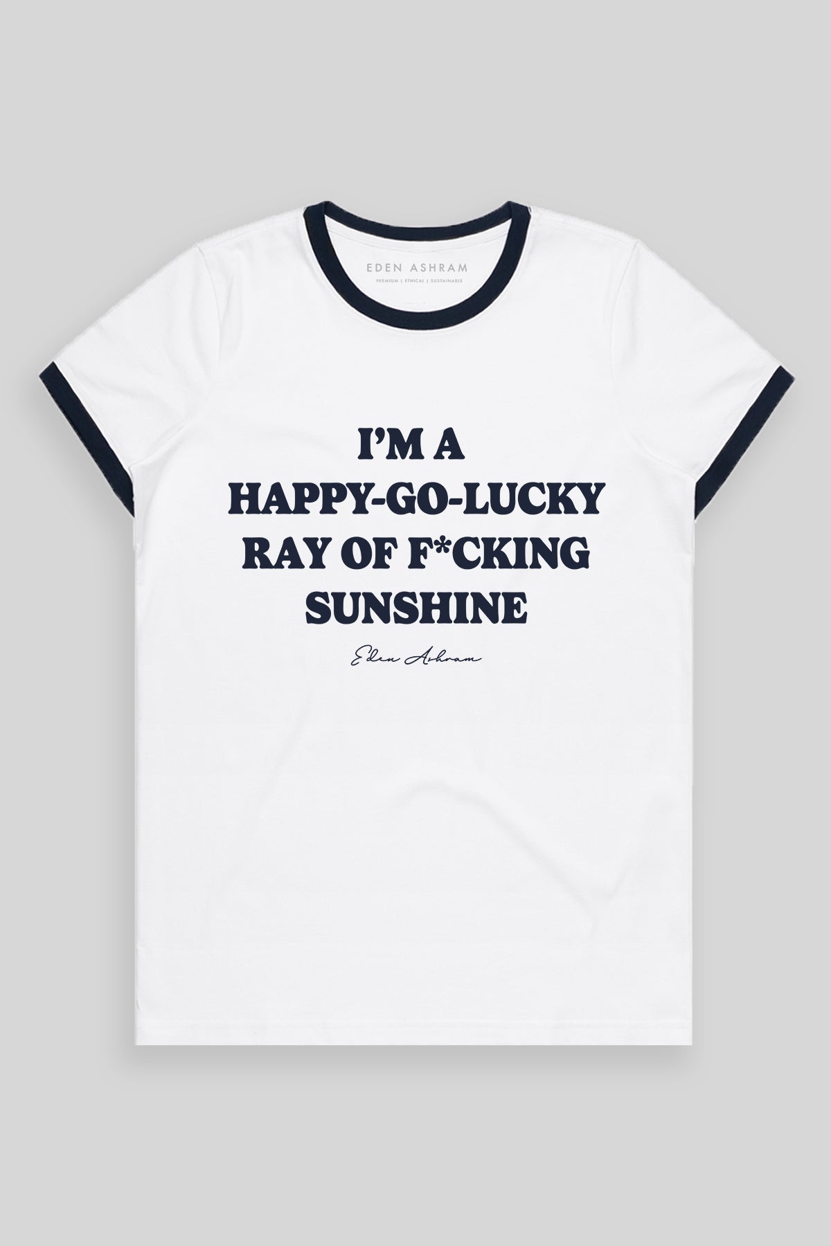 Eden Ashram Happy Go Lucky Classic Ringer T-Shirt Navy