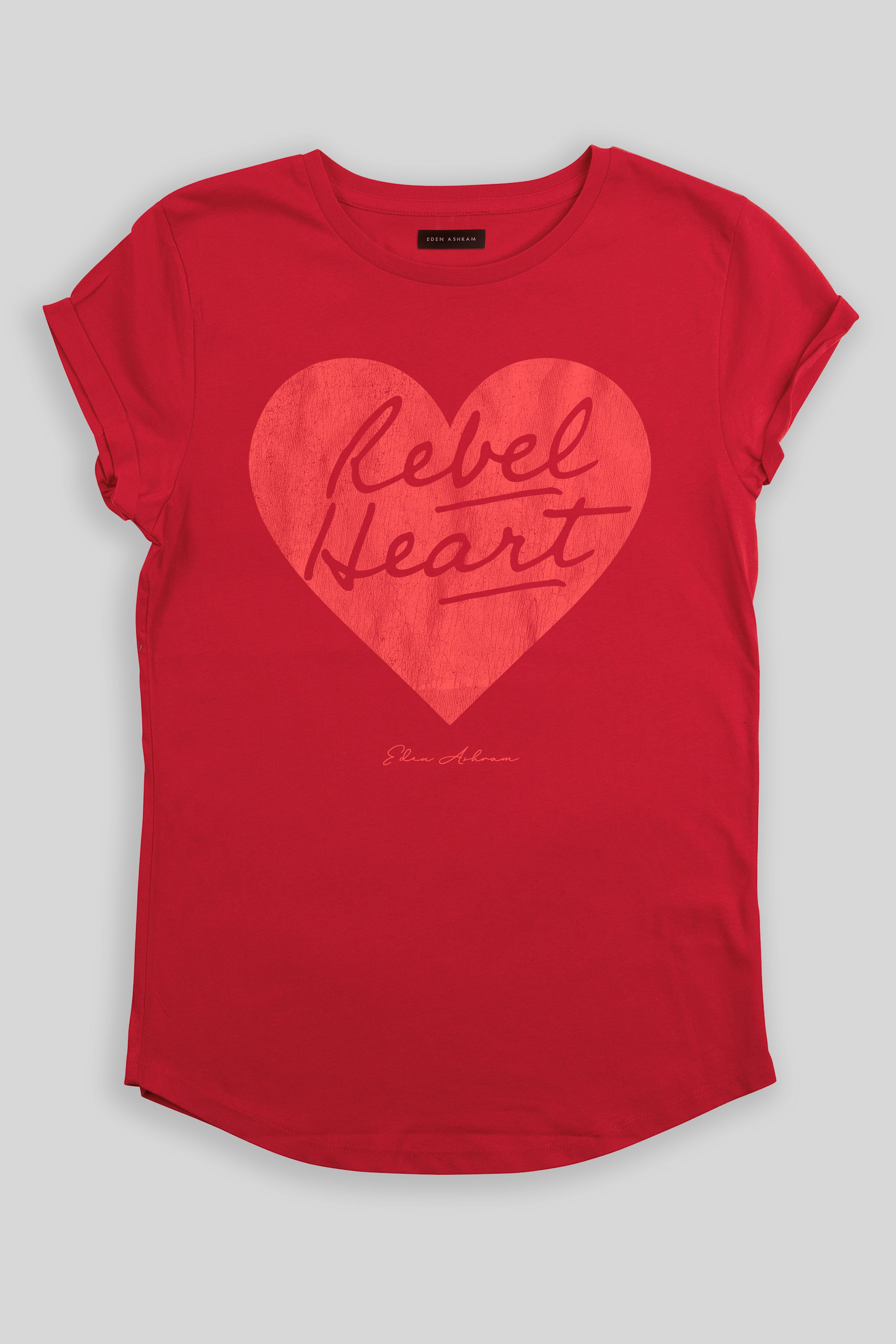 Eden Ashram Rebel Heart Premium Rolled Sleeve T-Shirt Red