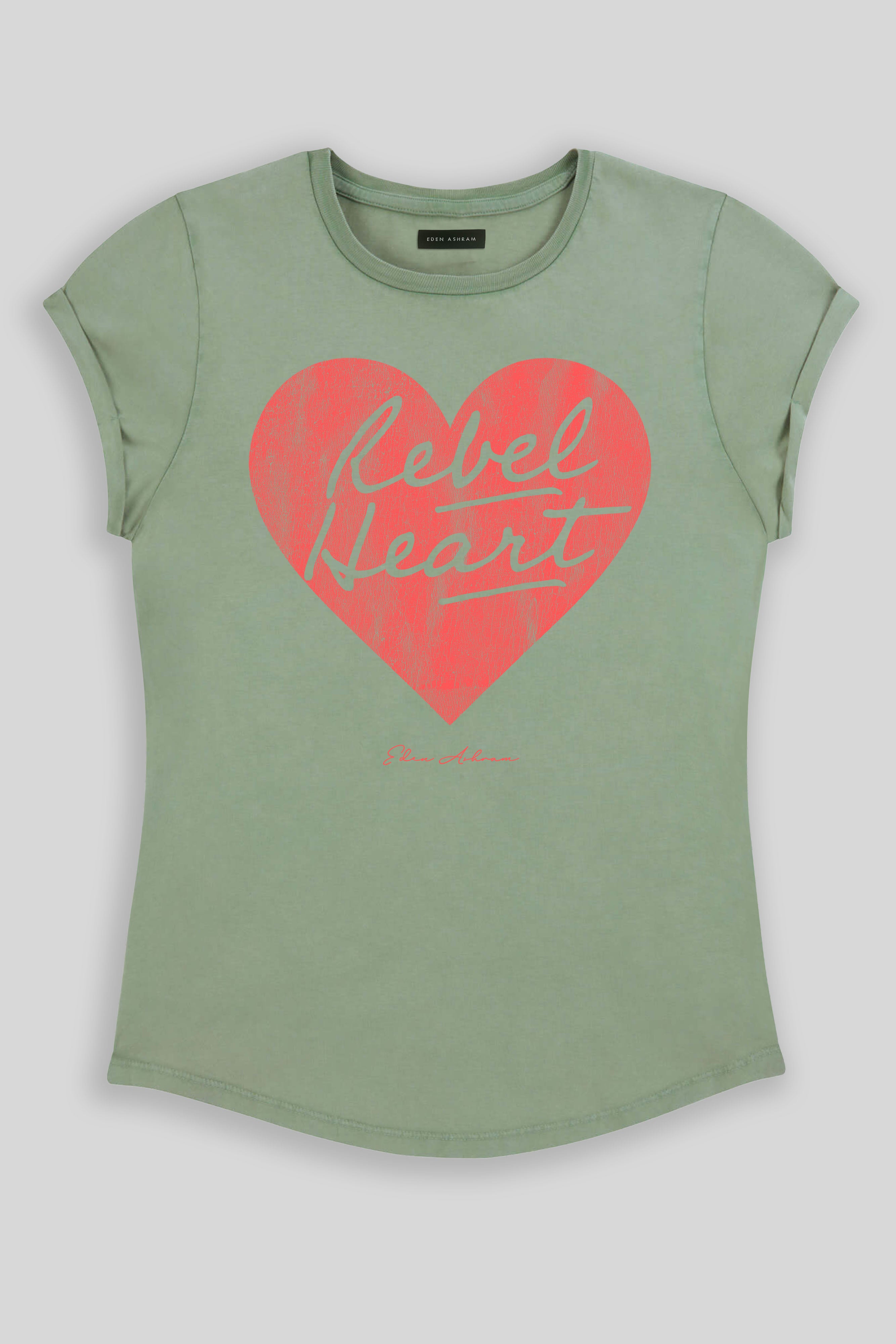 Eden Ashram Rebel Heart Premium Rolled Sleeve T-Shirt Stonewash Sage