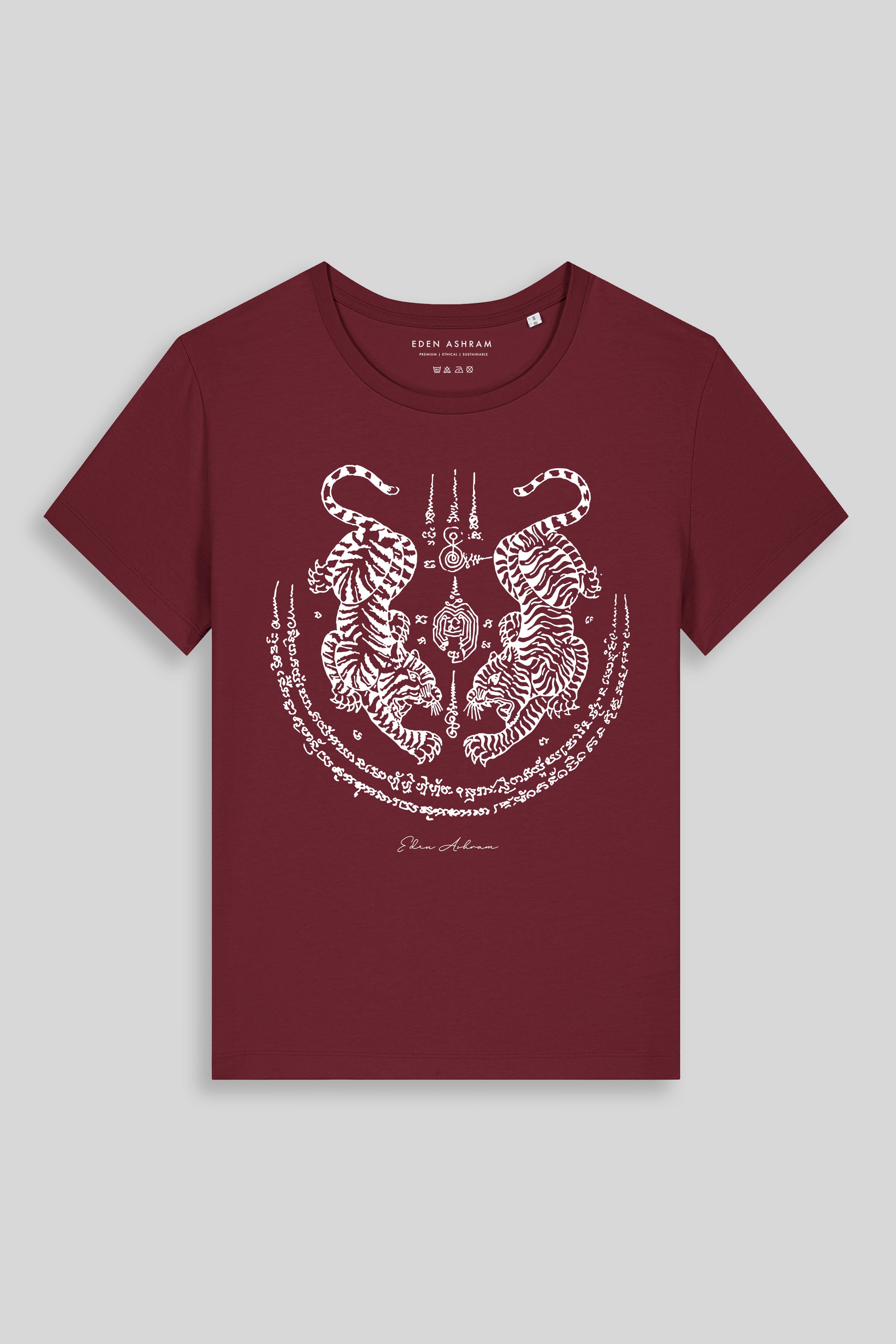 Eden Ashram Sak Yant Suea Koo (Twin Tigers) Hampton T-Shirt Burgundy