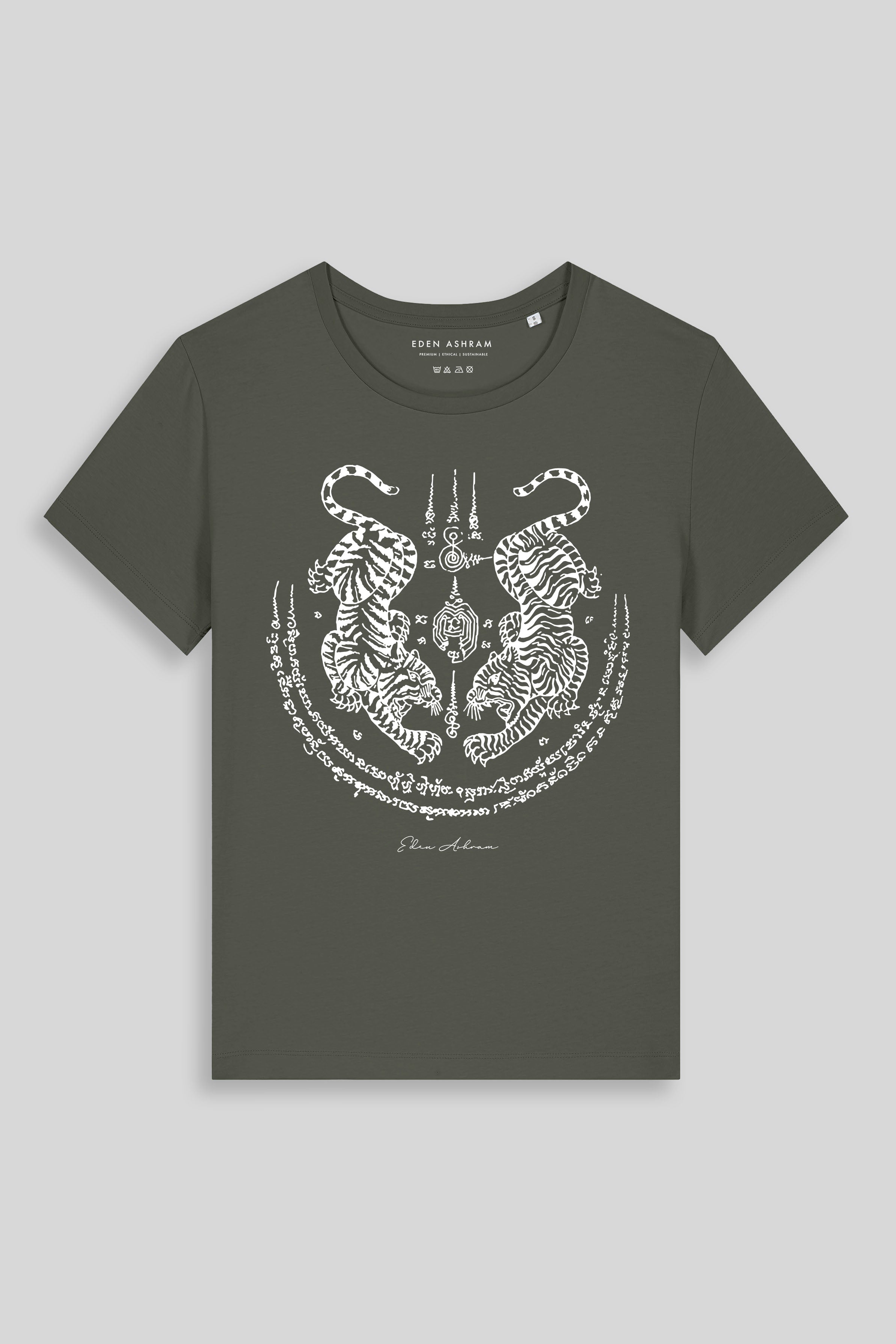 Eden Ashram Sak Yant Suea Koo (Twin Tigers) Hampton T-Shirt Khaki