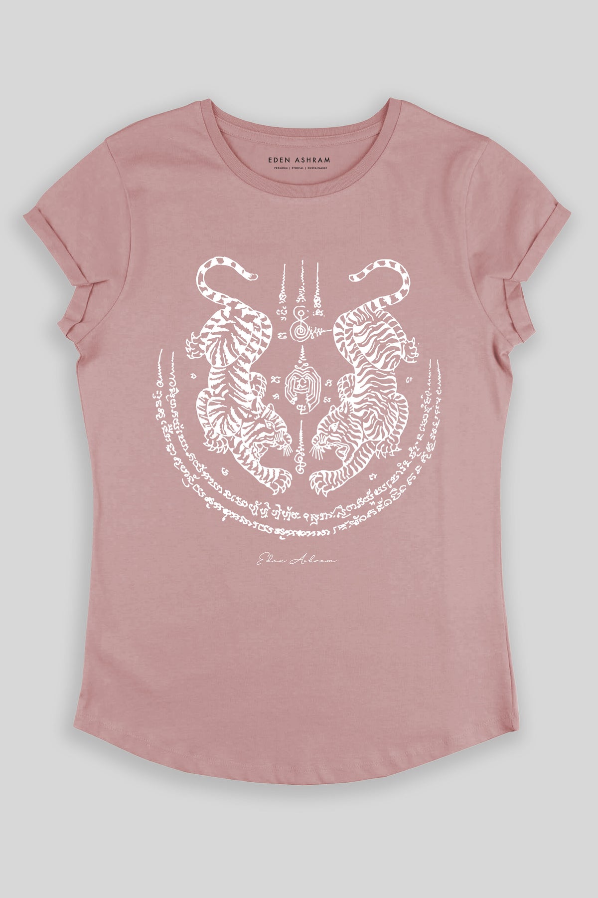 Eden Ashram Sak Yant Suea Koo (Twin Tigers) Premium Rolled Sleeve T-Shirt