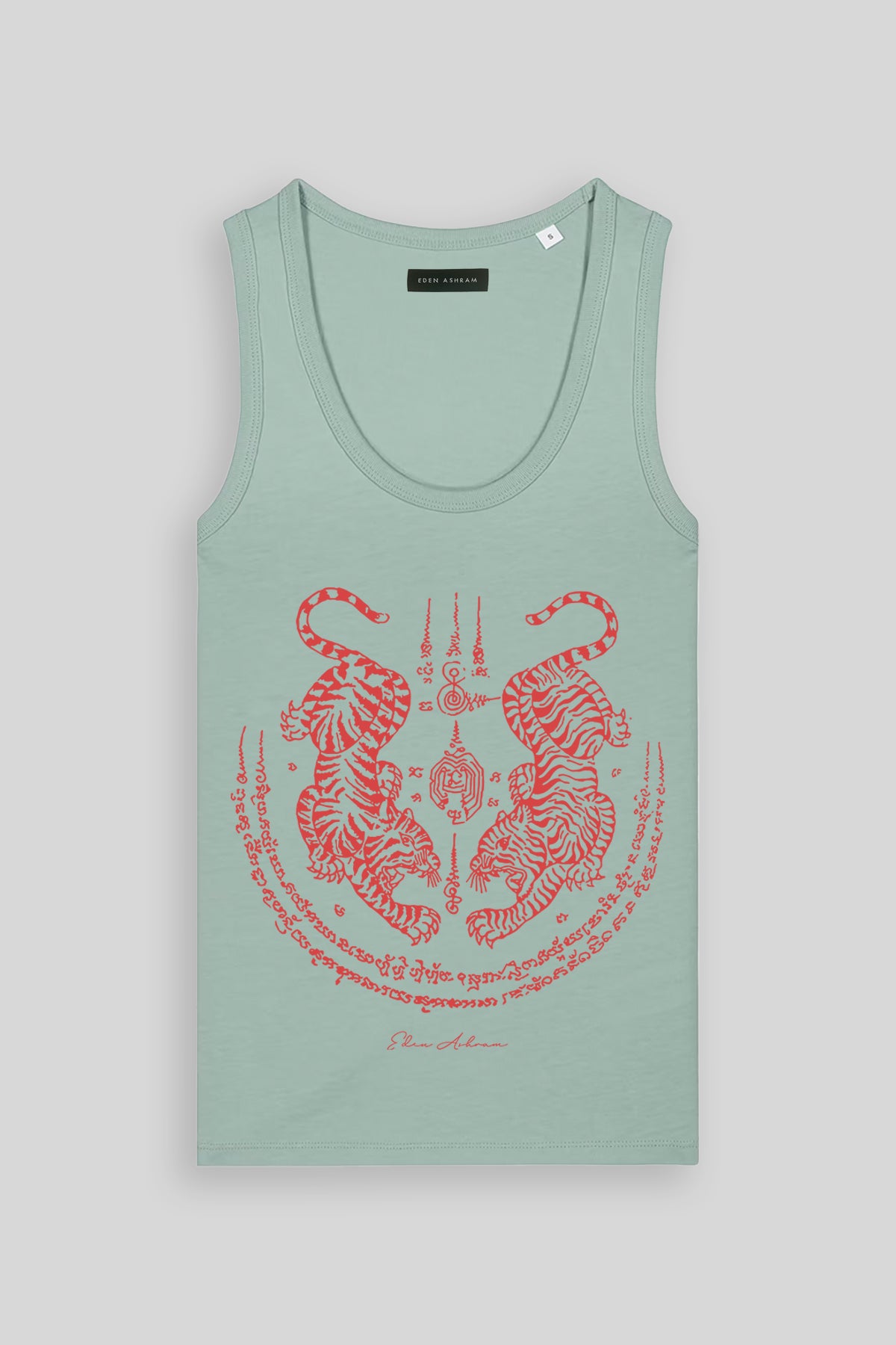 Eden Ashram Sak Yant Suea Koo (Twin Tigers) Premium Fitted Tank Top Aloe