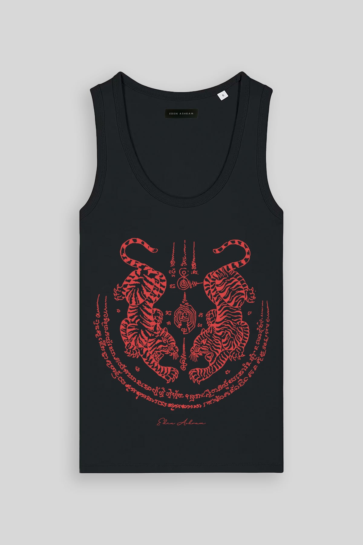 Eden Ashram Sak Yant Suea Koo (Twin Tigers) Premium Fitted Tank Top Black