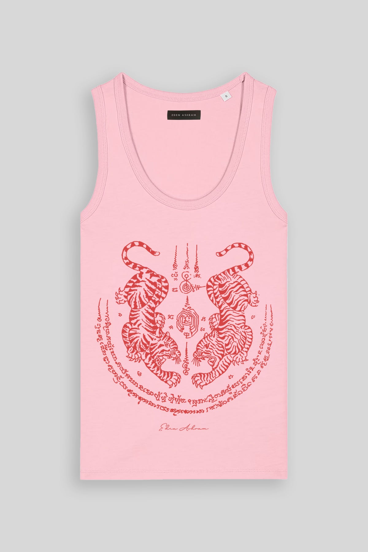 Eden Ashram Sak Yant Suea Koo (Twin Tigers) Premium Fitted Tank Top Cotton Pink