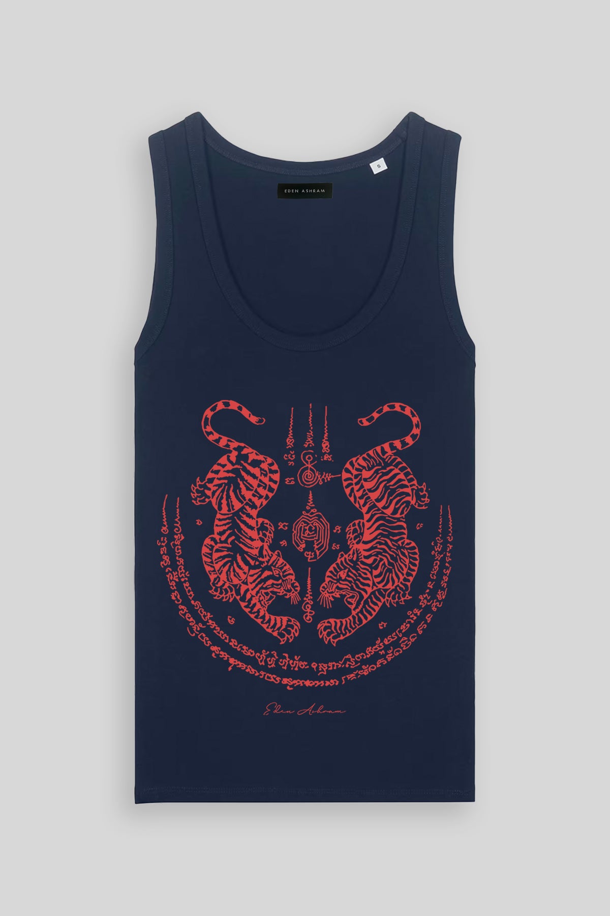 Eden Ashram Sak Yant Suea Koo (Twin Tigers) Premium Fitted Tank Top French Navy