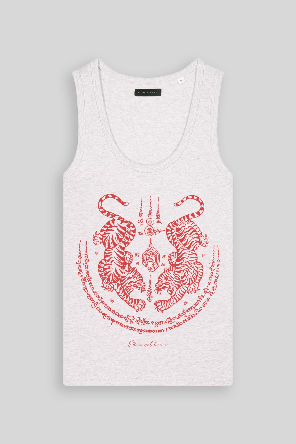 Eden Ashram Sak Yant Suea Koo (Twin Tigers) Premium Fitted Tank Top Heather Grey