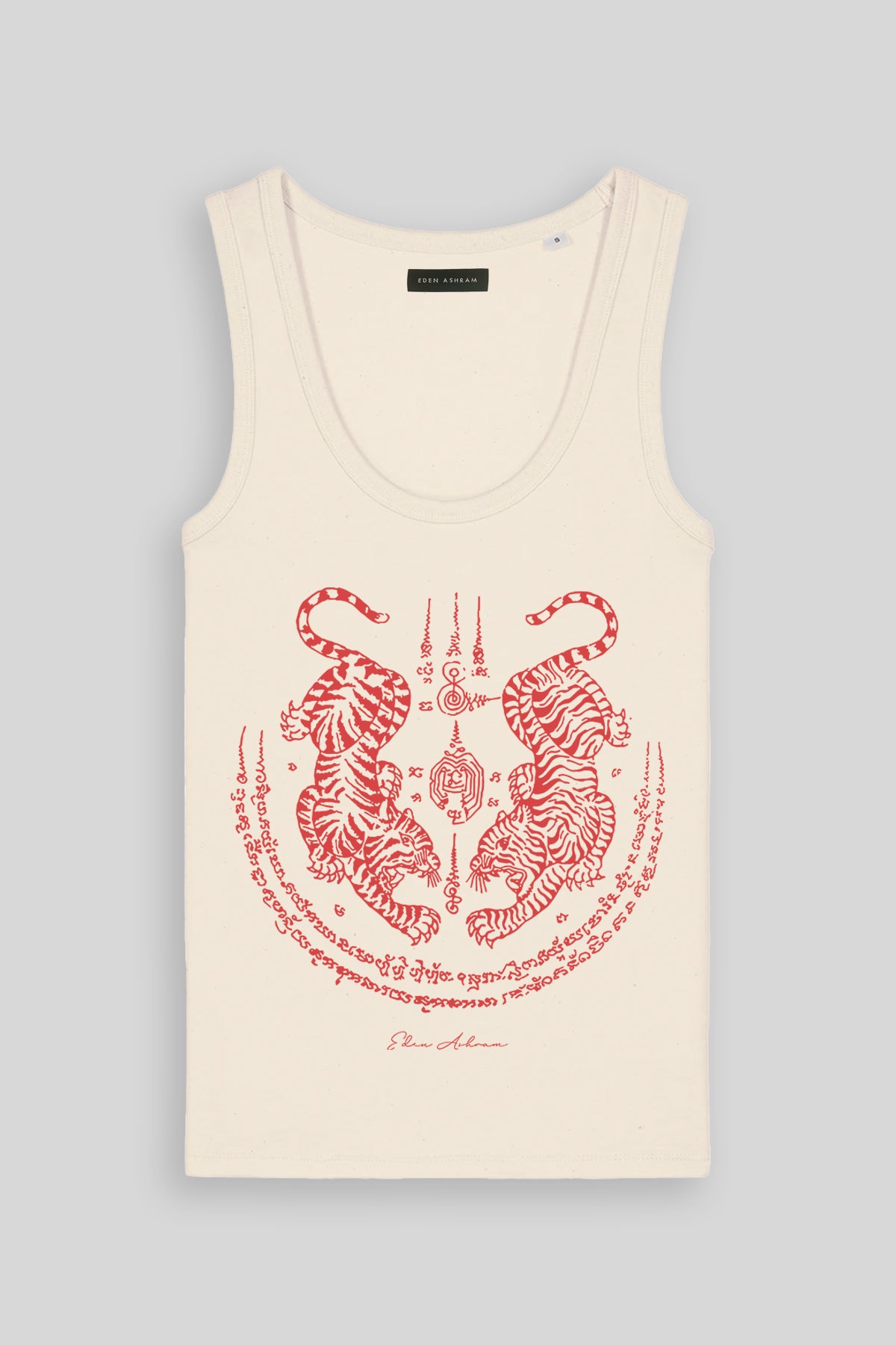 Eden Ashram Sak Yant Suea Koo (Twin Tigers) Premium Fitted Tank Top Natural Raw