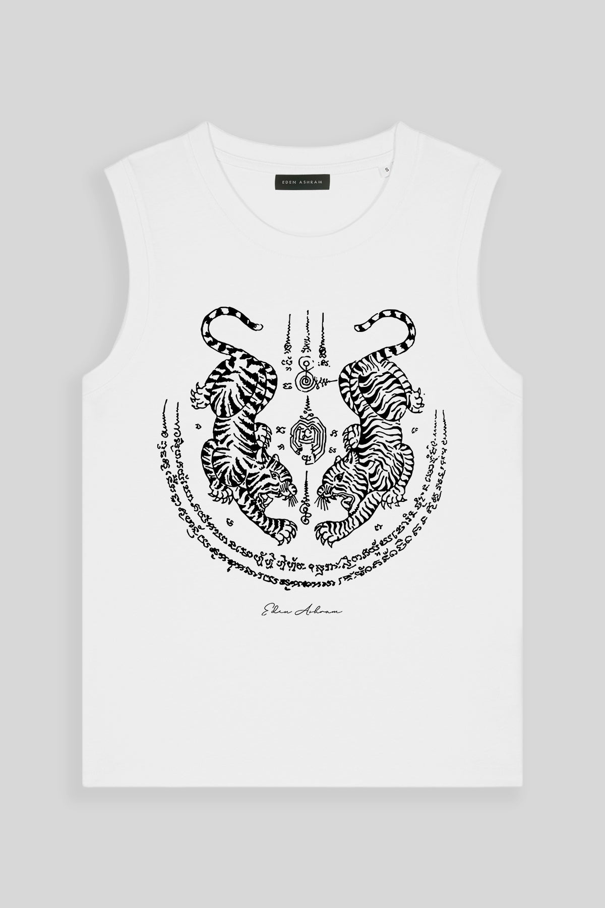 Eden Ashram Sak Yant Suea Koo (Twin Tigers) Venice Tank White