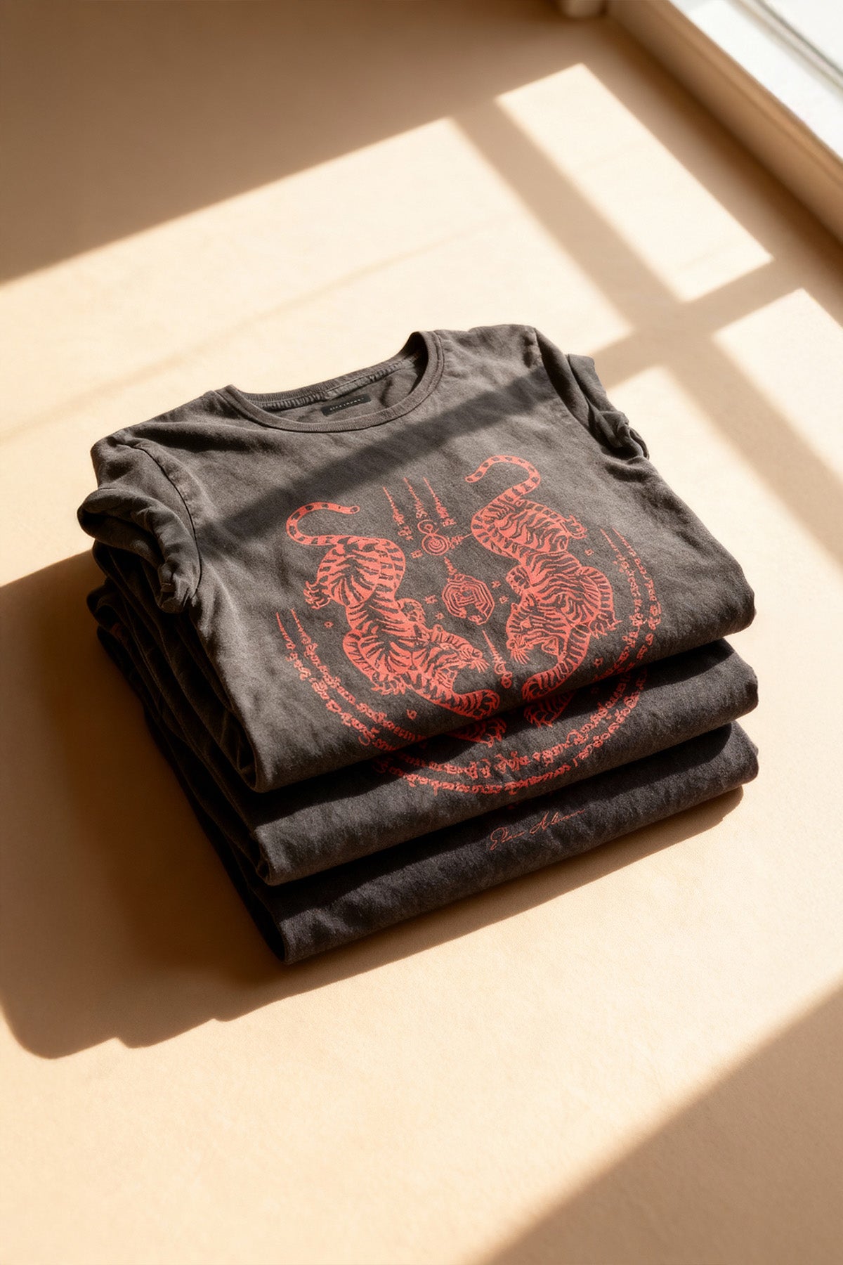 Eden Ashram Sak Yant Suea Koo (Twin Tigers) Premium Rolled Sleeve T-Shirt