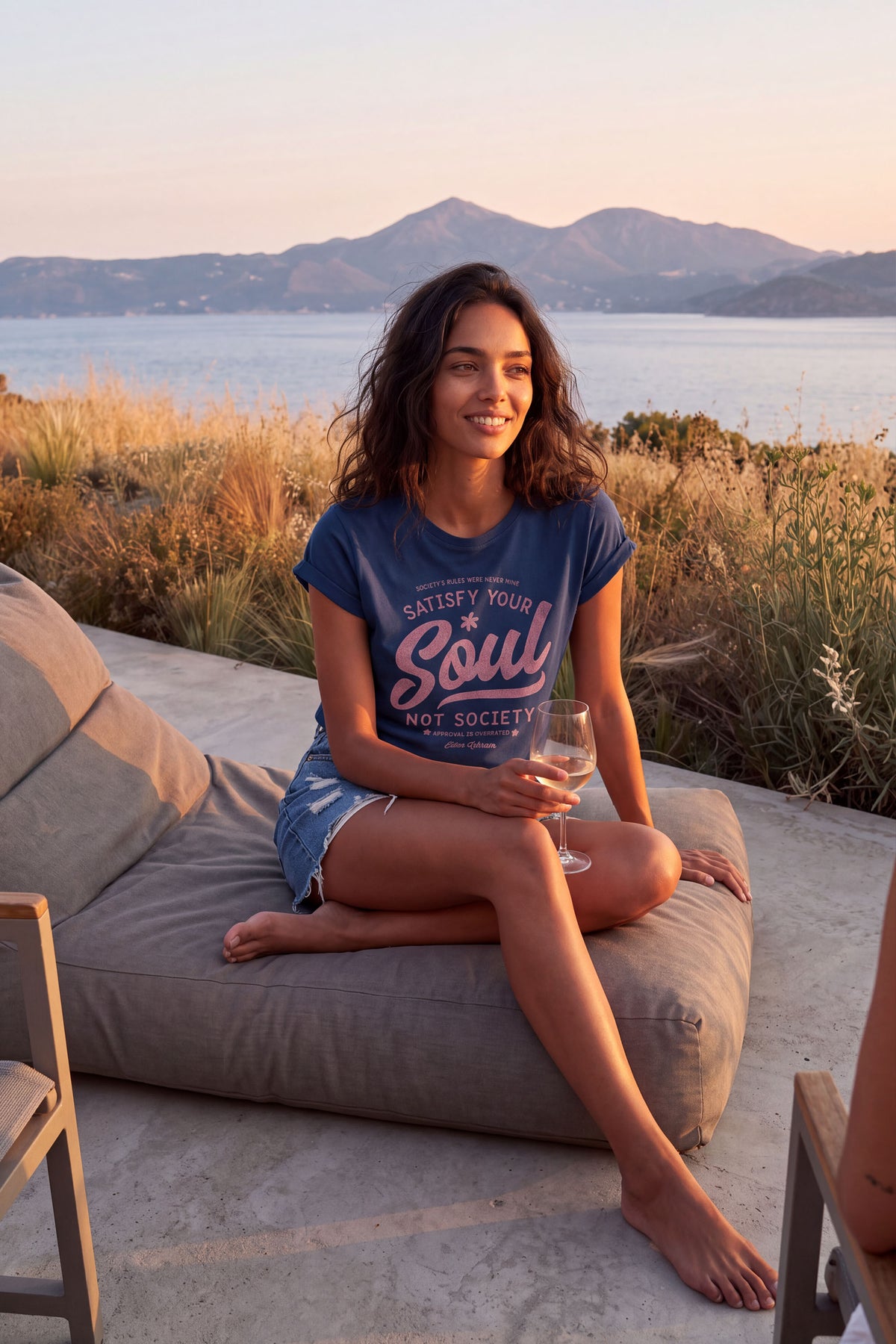 Eden Ashram Satisfy Your Soul - Not Society Premium Rolled Sleeve T-Shirt