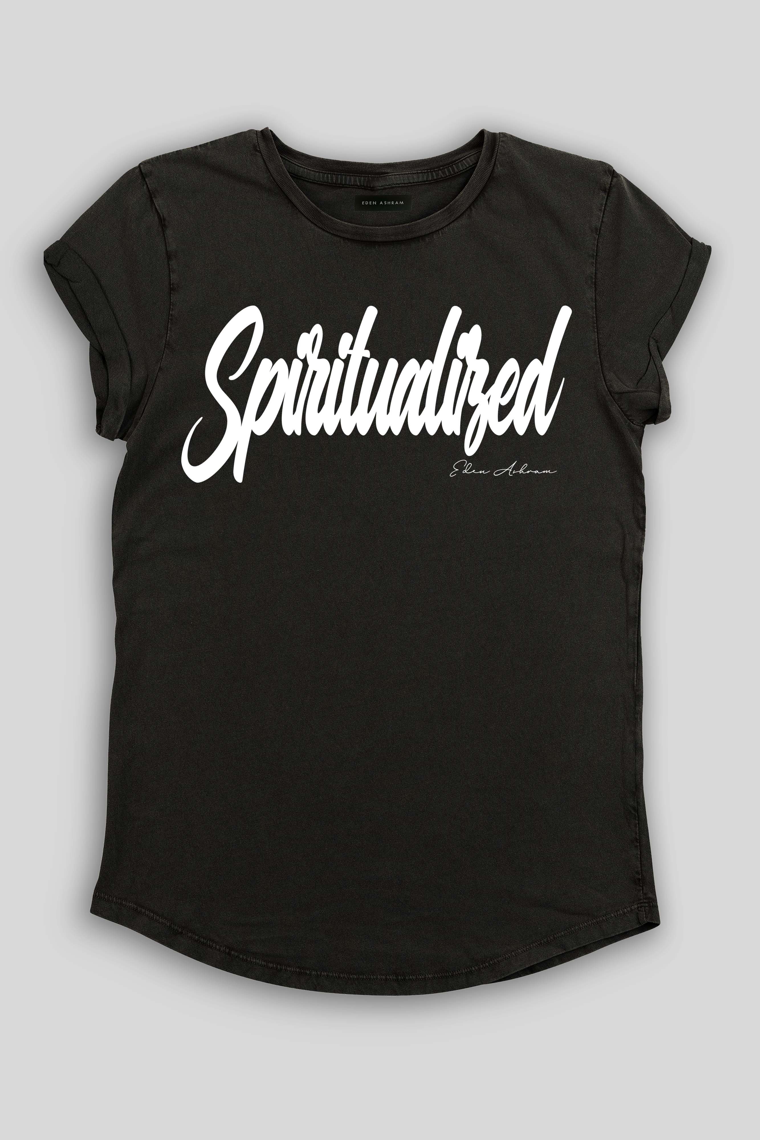 Eden Ashram Spiritualized Premium Rolled Sleeve T-Shirt Stonewash Black