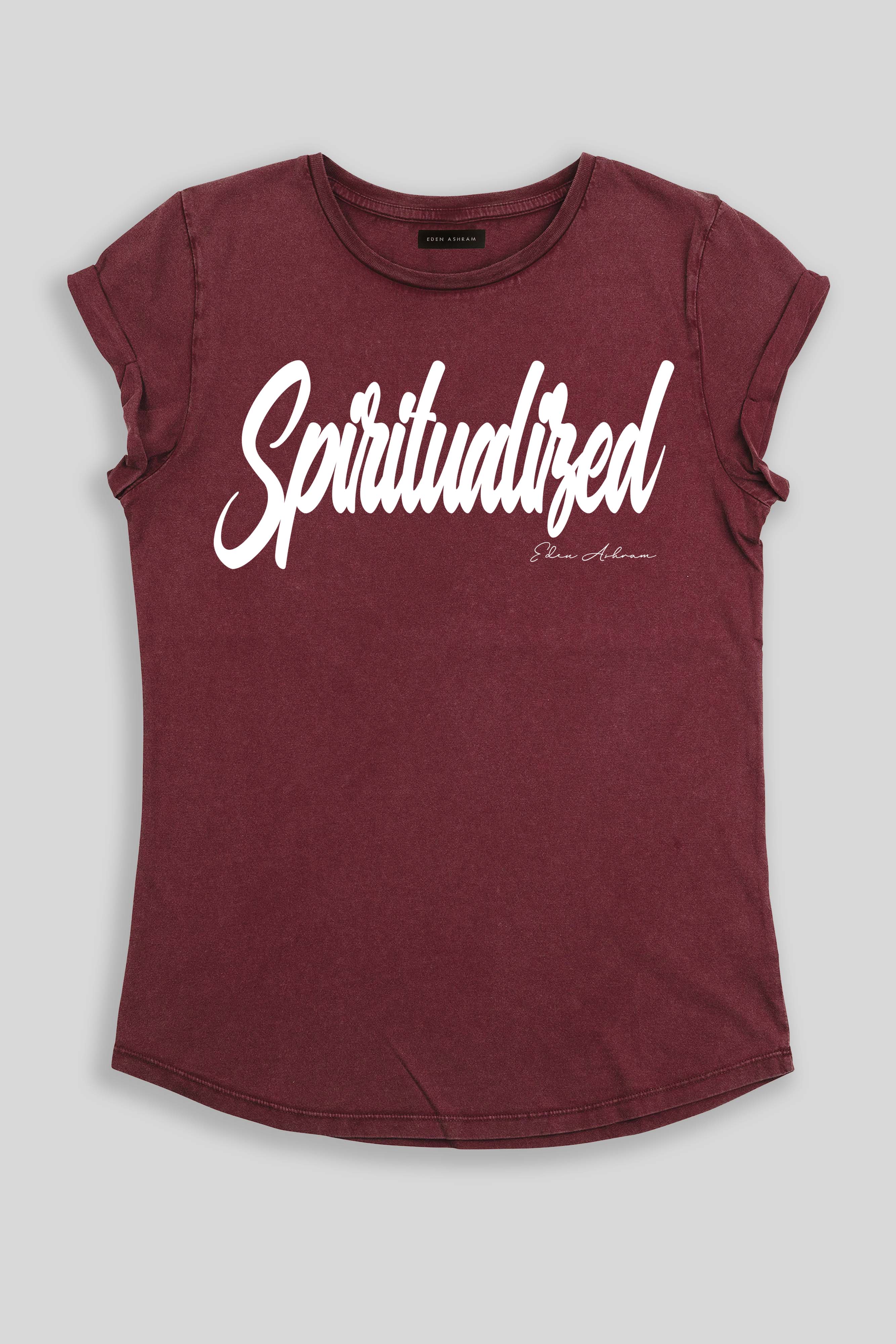 Eden Ashram Spiritualized Premium Rolled Sleeve T-Shirt Stonewash Burgundy