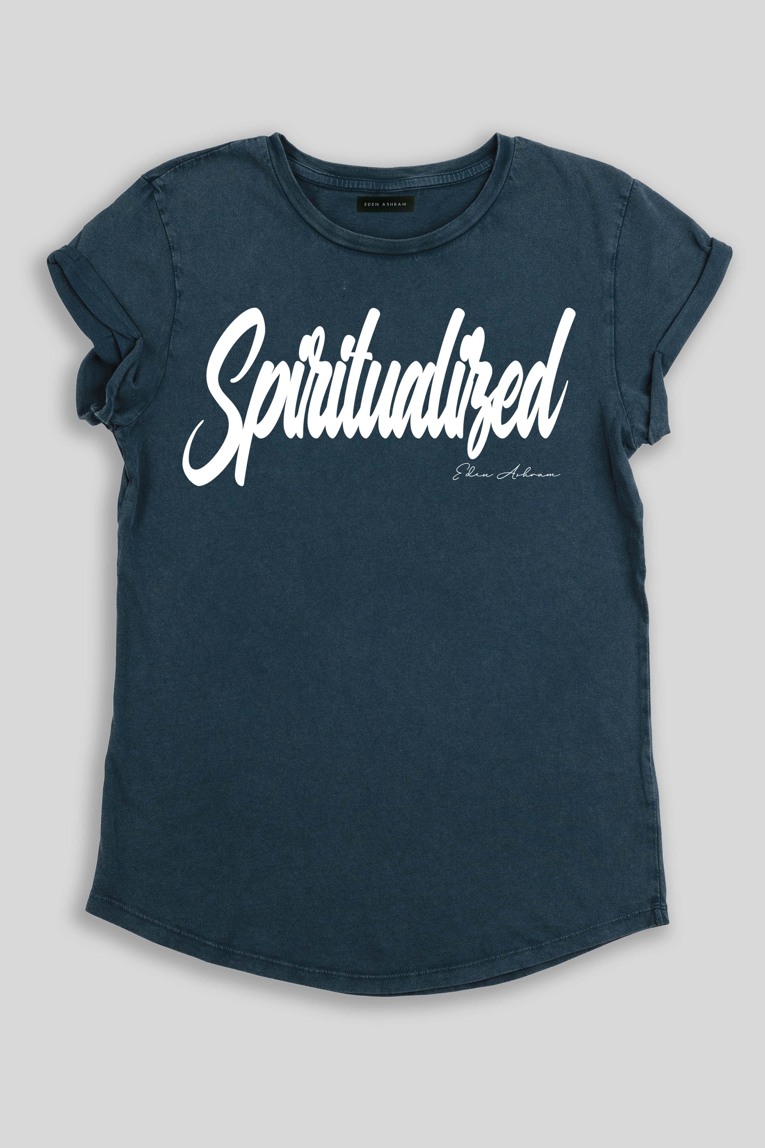 Eden Ashram Spiritualized Premium Rolled Sleeve T-Shirt Stonewash Denim