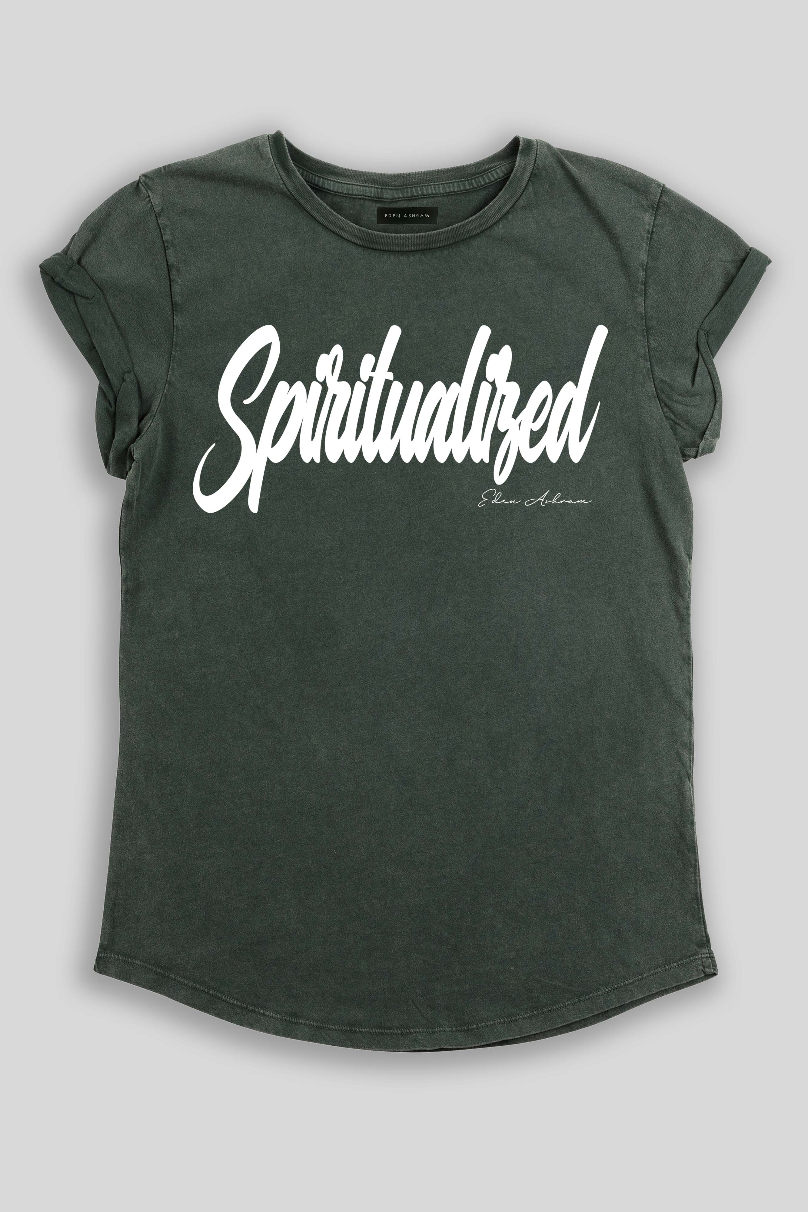 Eden Ashram Spiritualized Premium Rolled Sleeve T-Shirt Stonewash Green