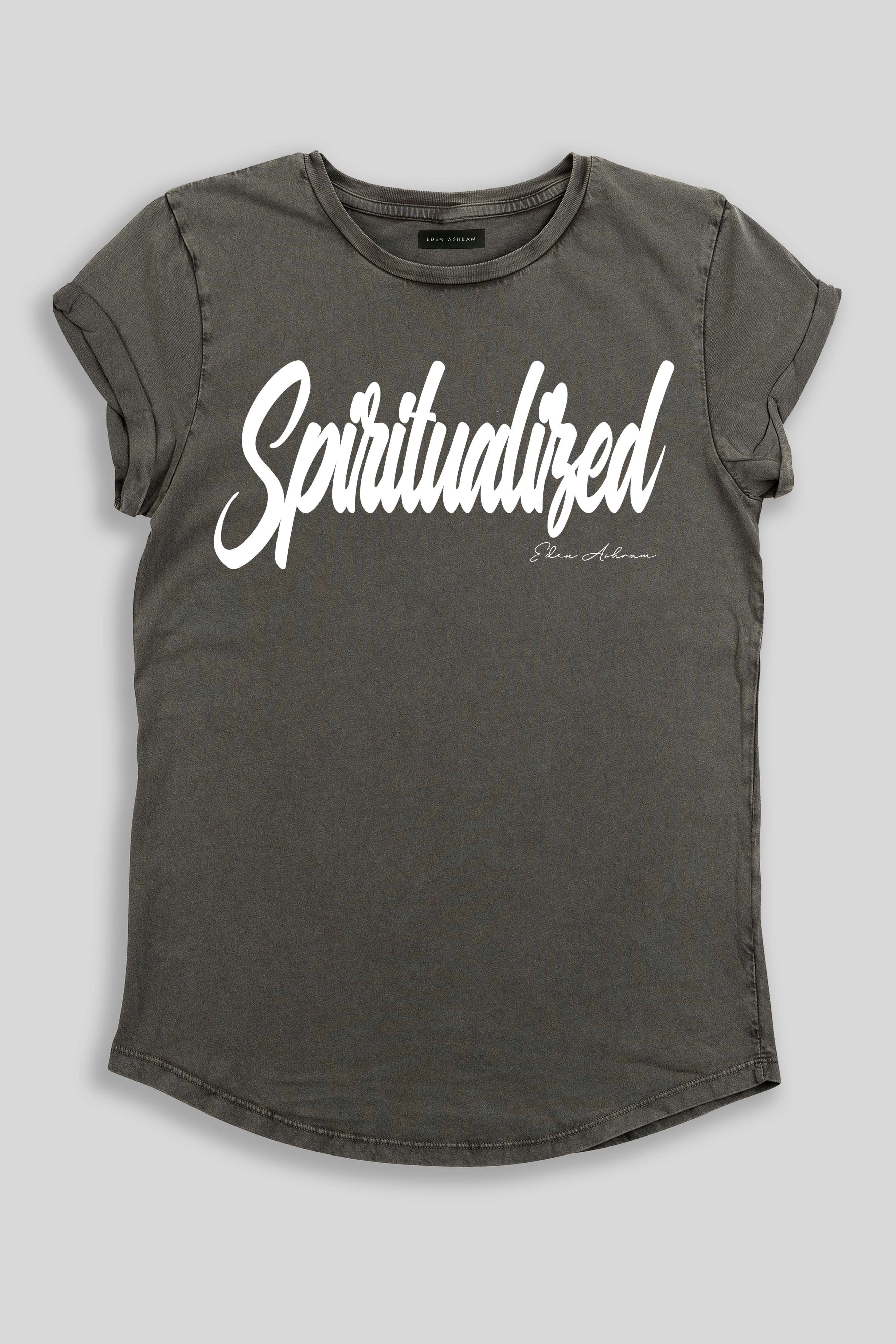 Eden Ashram Spiritualized Premium Rolled Sleeve T-Shirt Stonewash Grey