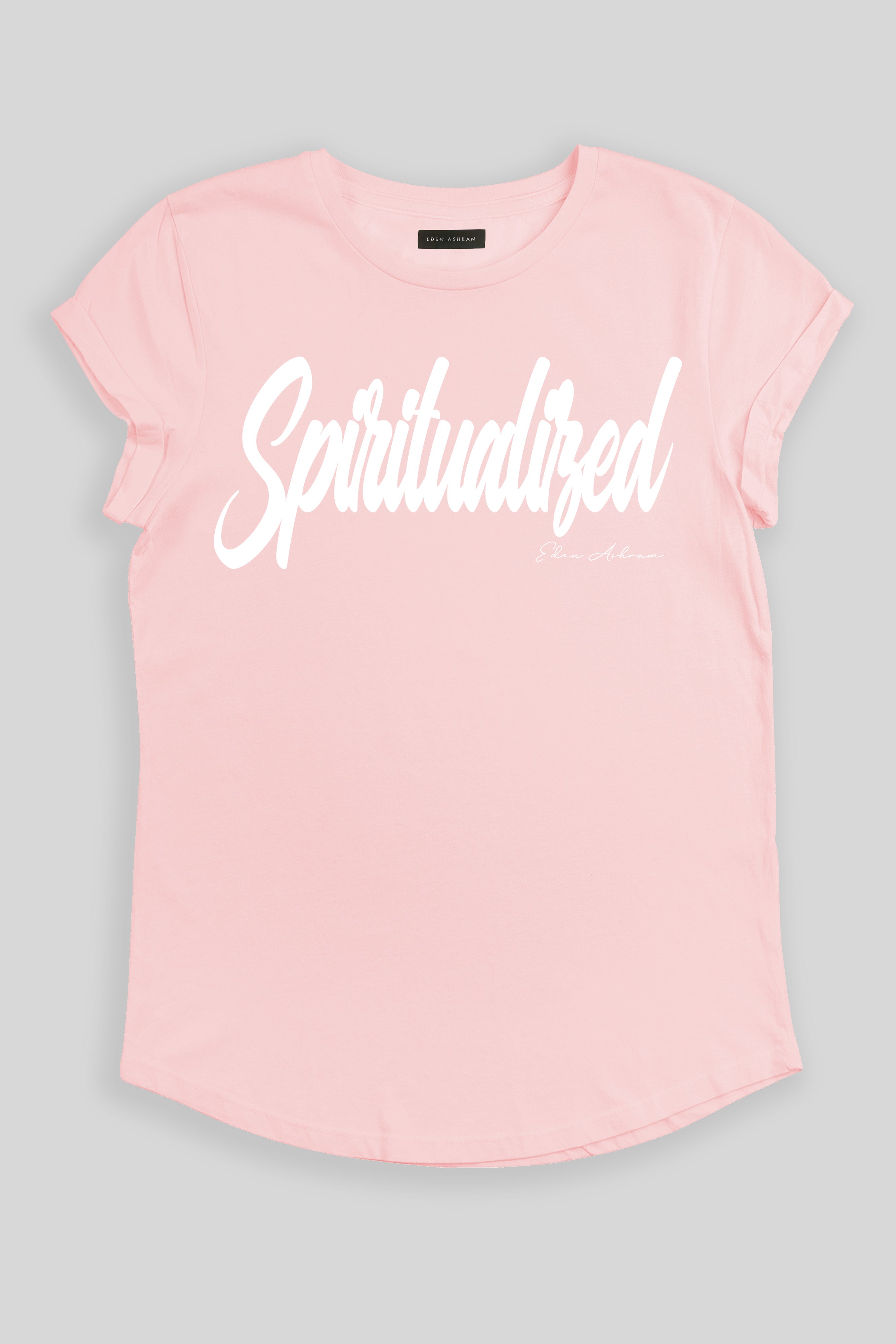 Eden Ashram Spiritualized Premium Rolled Sleeve T-Shirt Stonewash Pink