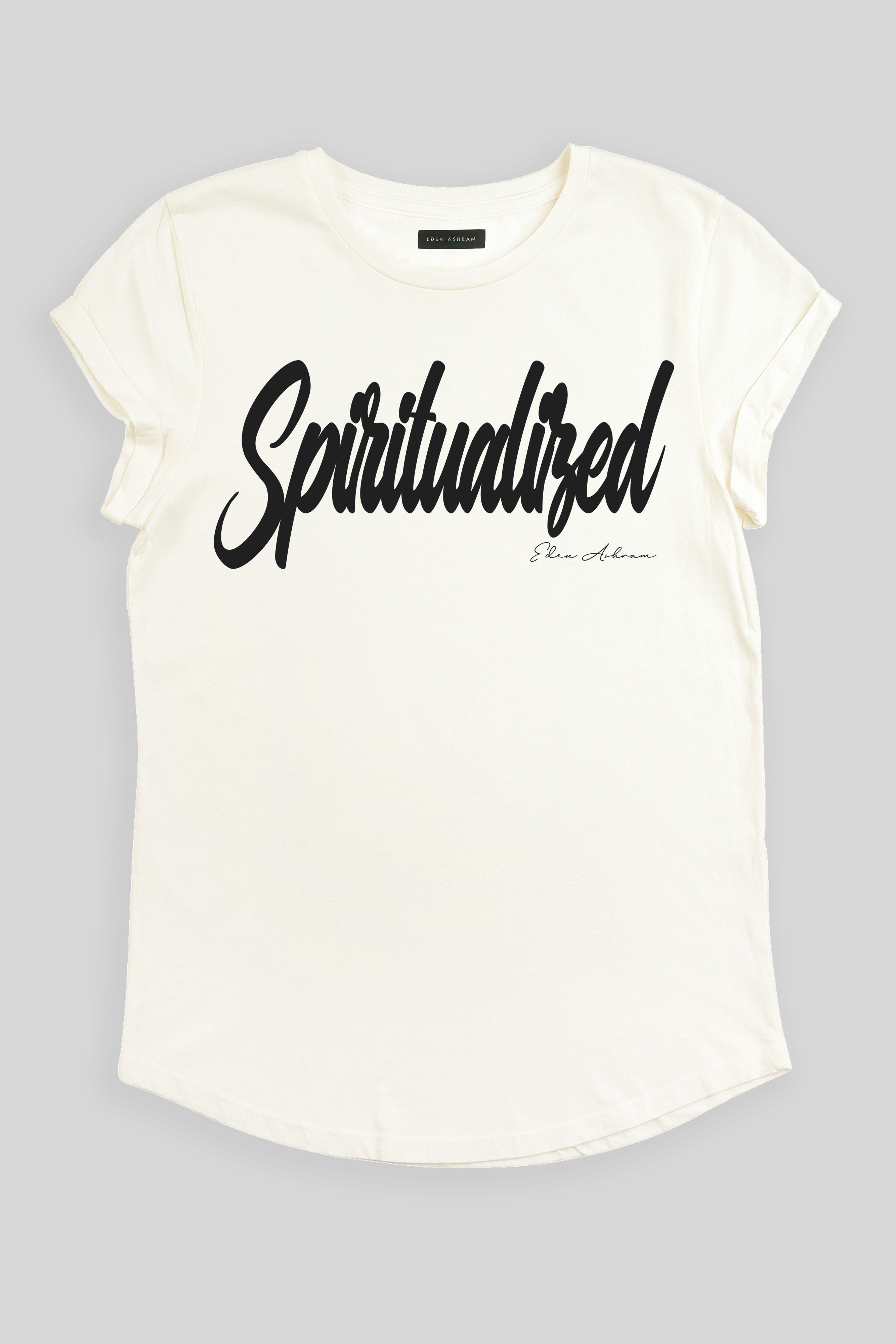 Eden Ashram Spiritualized Premium Rolled Sleeve T-Shirt Stonewash White