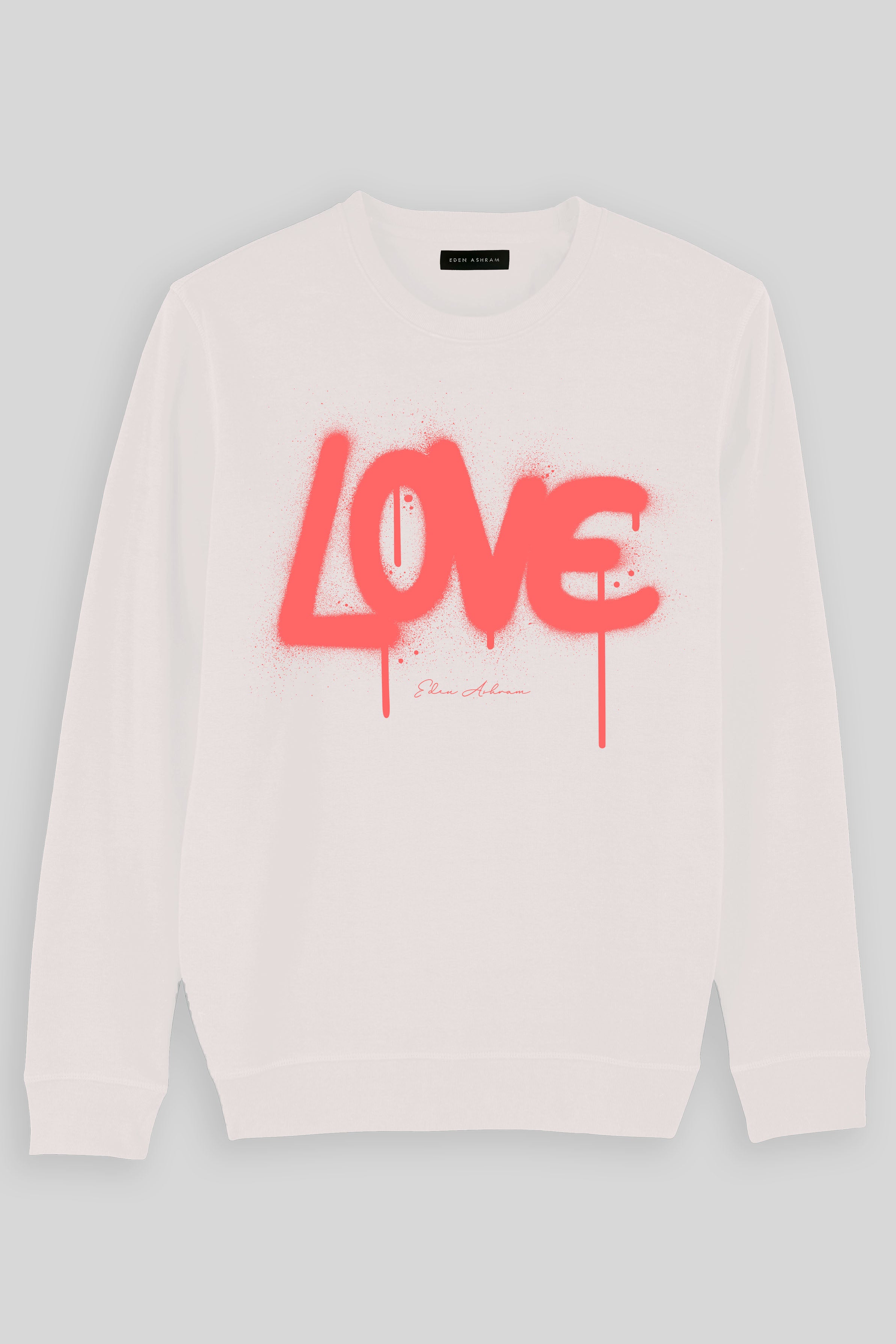 Eden Ashram Graffiti Love Premium Crew Neck Sweatshirt Vintage White