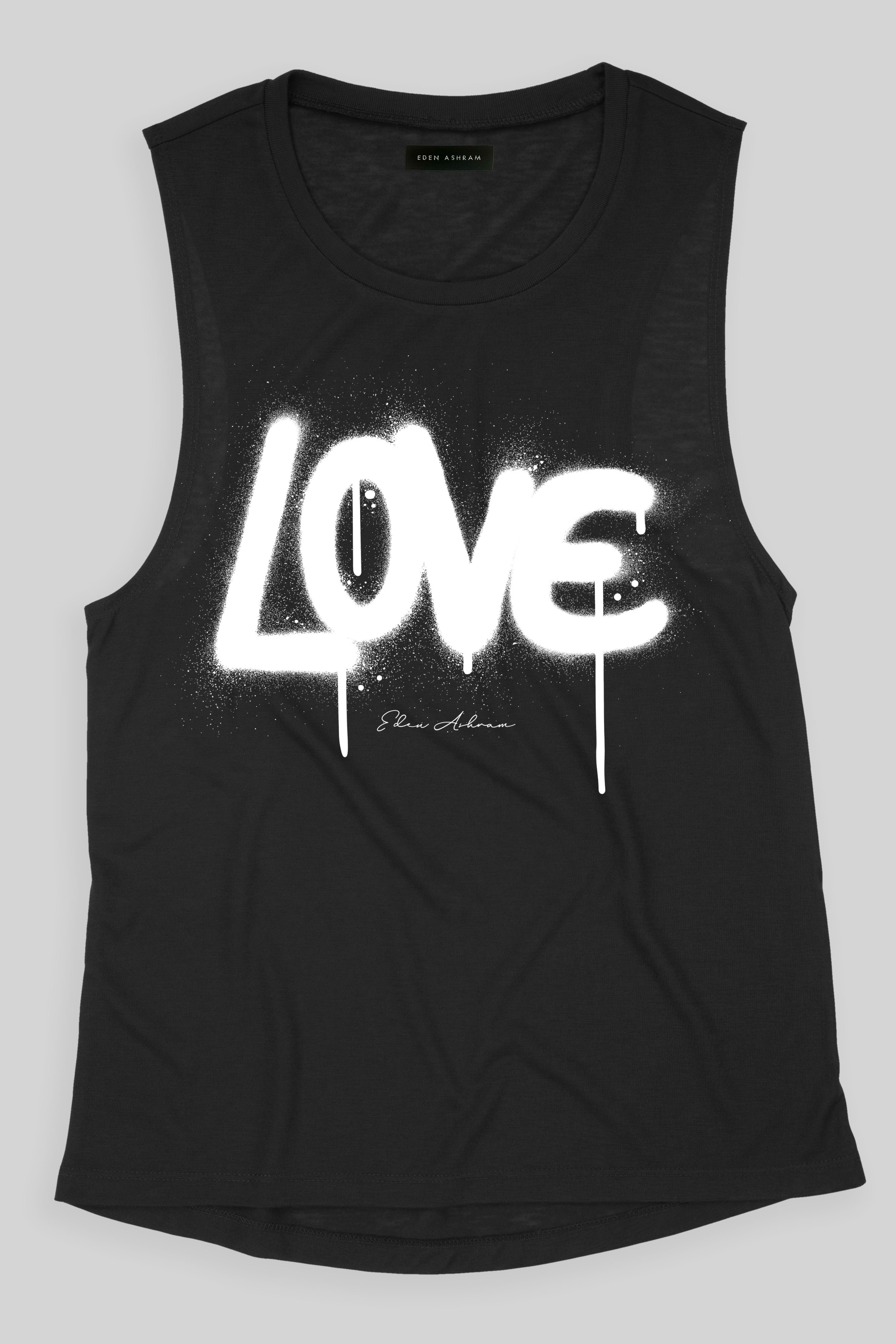 EDEN ASHRAM Graffiti Love Super Soft Muscle Tank Black | White Love