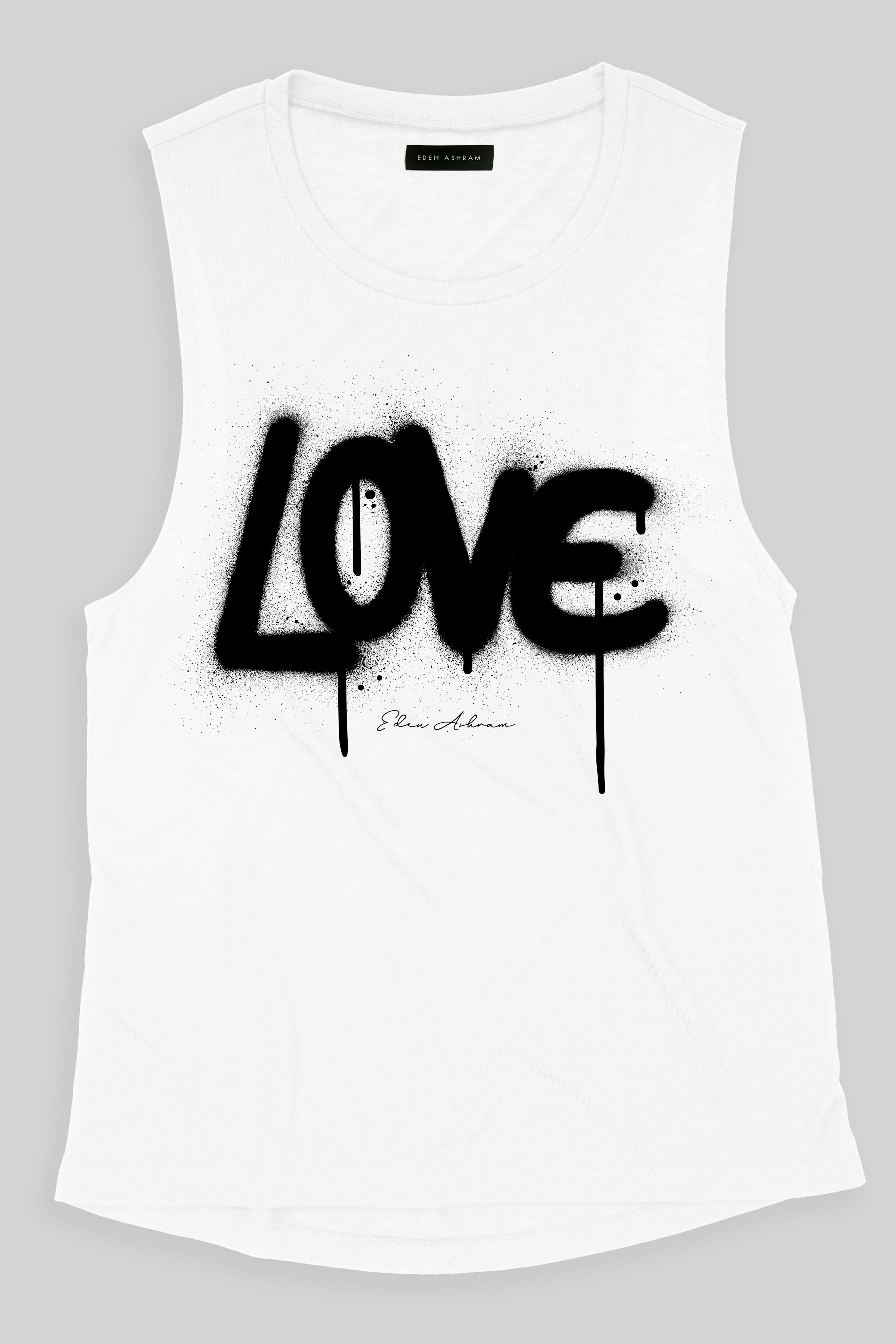 EDEN ASHRAM Graffiti Love Super Soft Muscle Tank White | Black Love