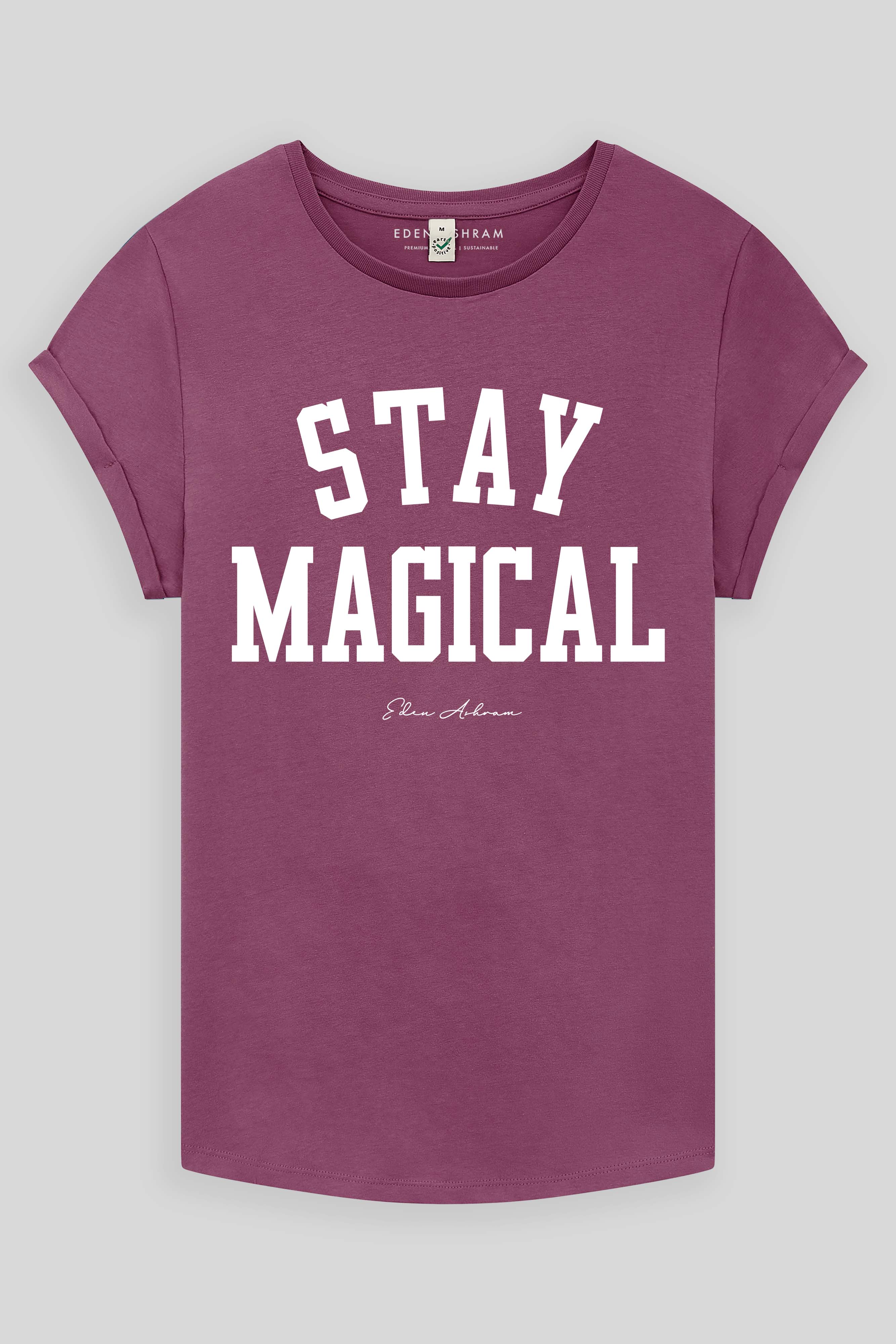 Eden Ashram Stay Magical Premium Rolled Sleeve T-Shirt Faded Burgundy