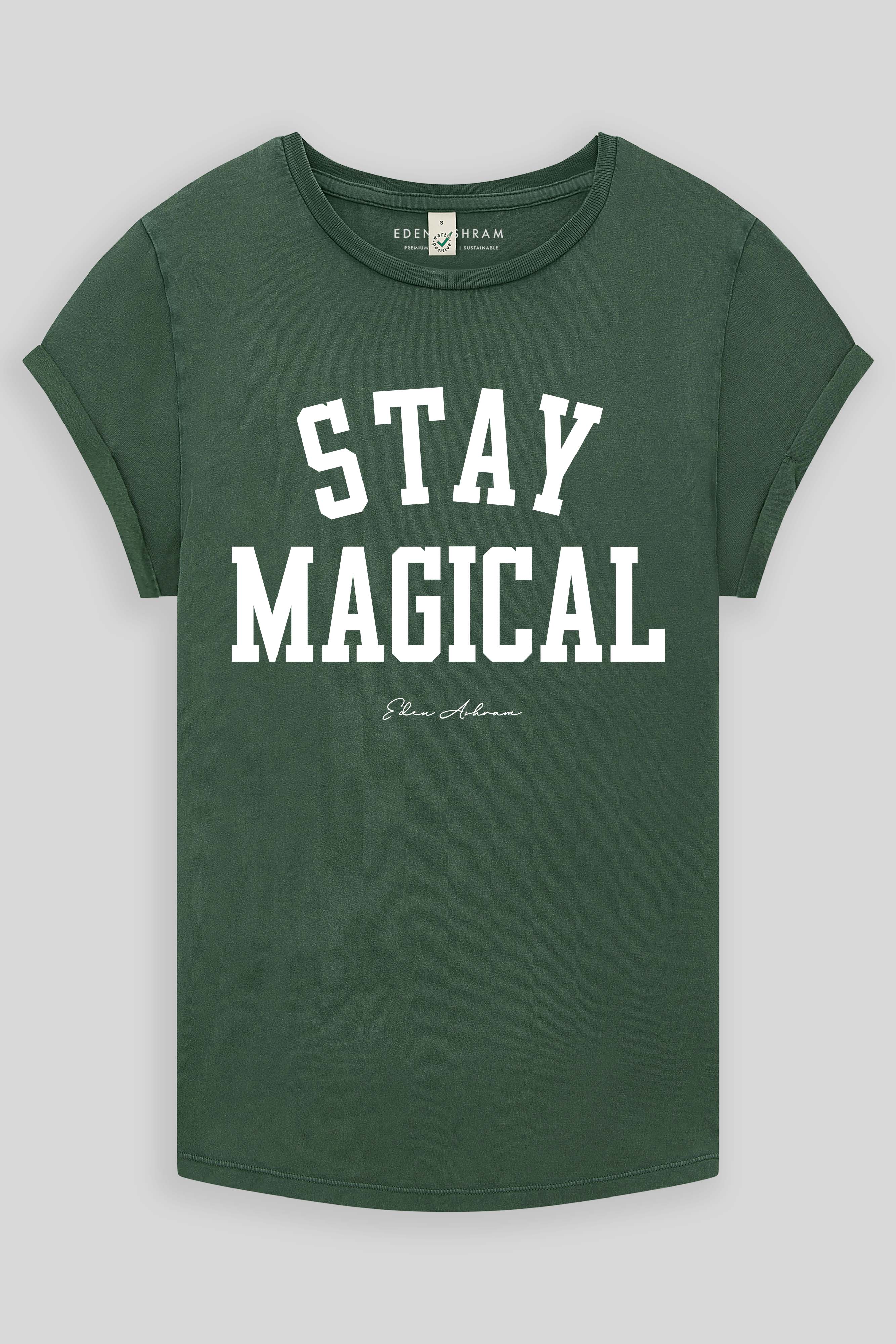 Eden Ashram Stay Magical Premium Rolled Sleeve T-Shirt Stonewash Green