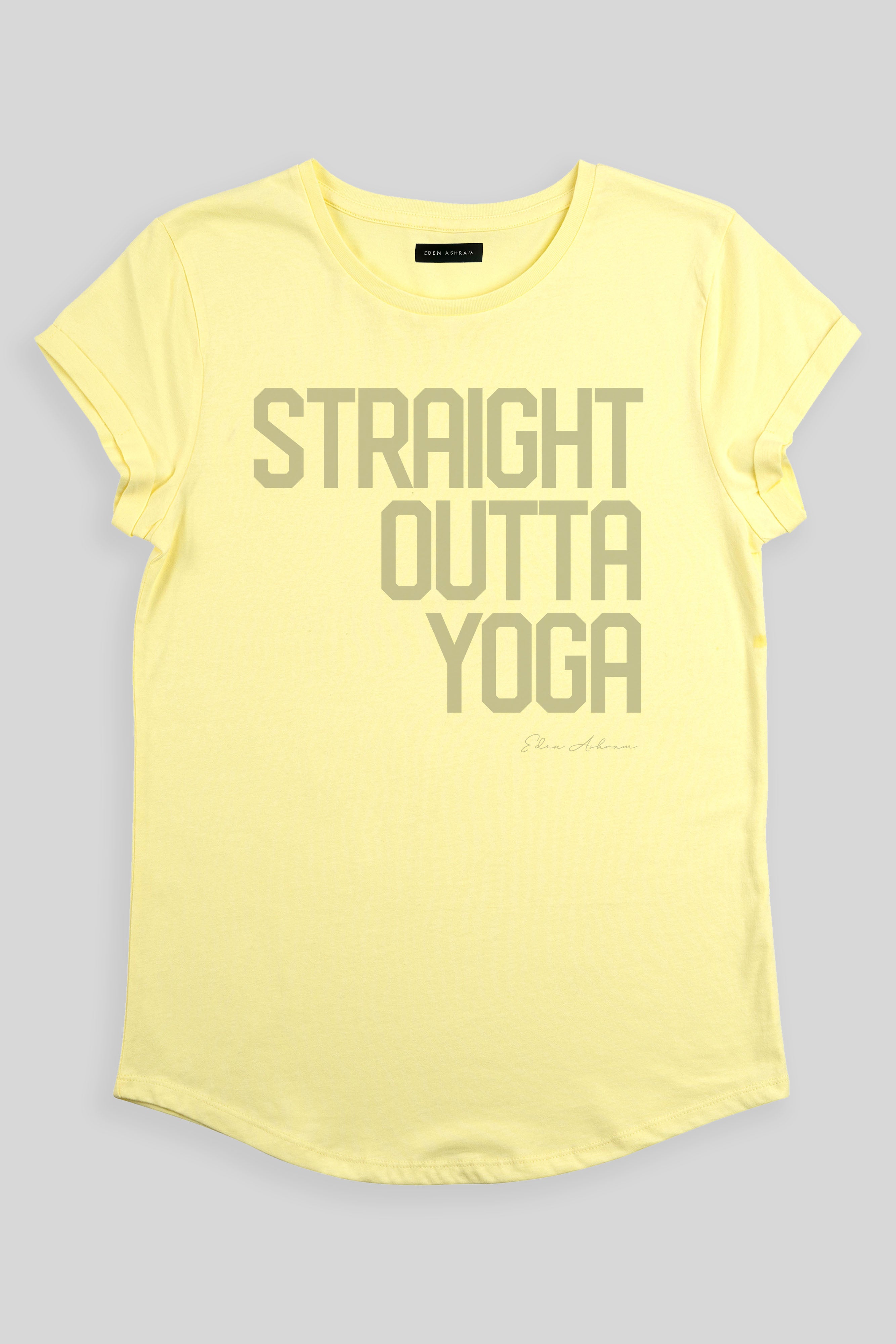 EDEN ASHRAM Straight Outta Yoga Premium Rolled Sleeve T-Shirt Lemon