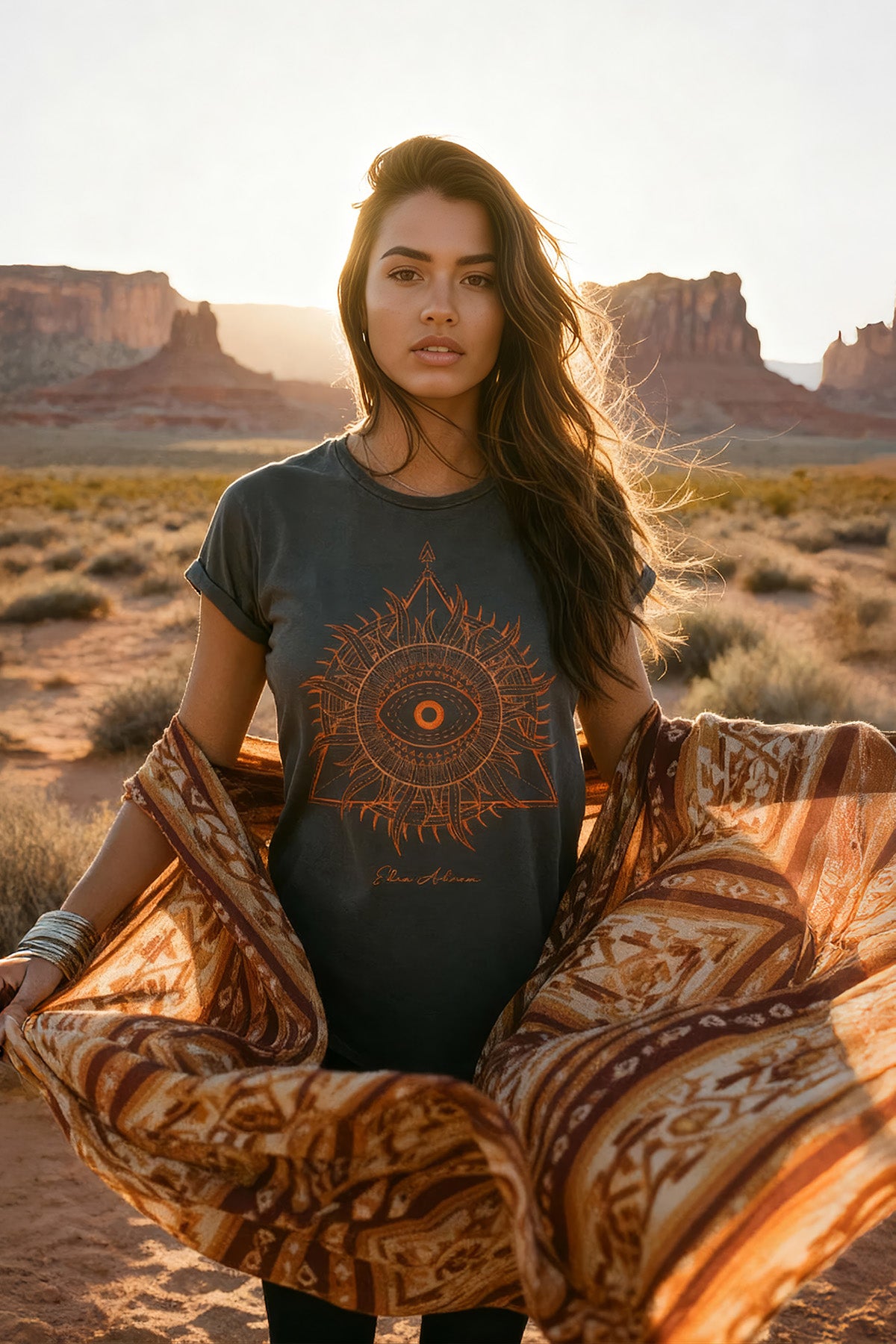 Eden Ashram Sunburst Pyramid Premium Rolled Sleeve T-Shirt