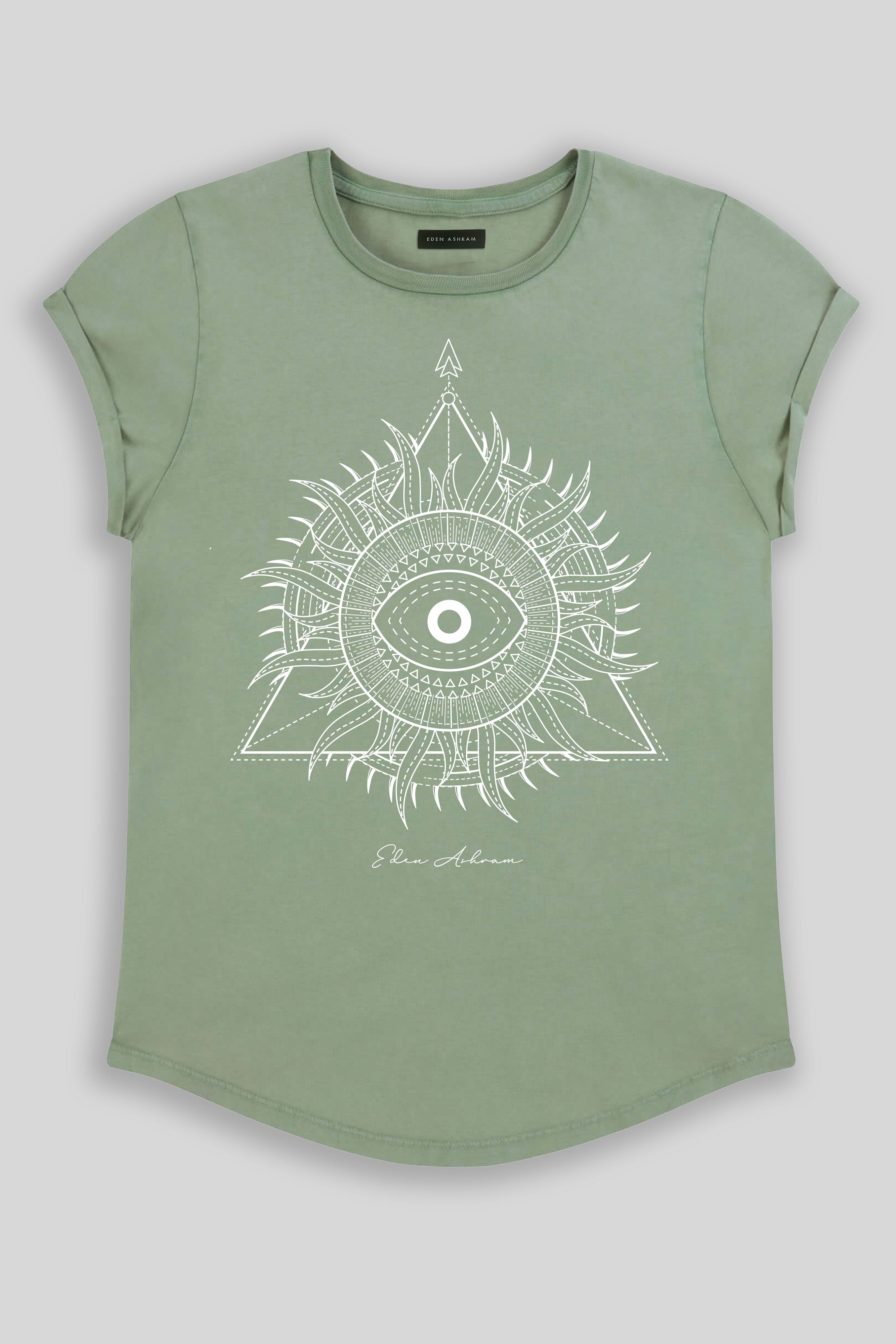 Eden Ashram Sunburst Pyramid Premium Rolled Sleeve T-Shirt Stonewash Sage