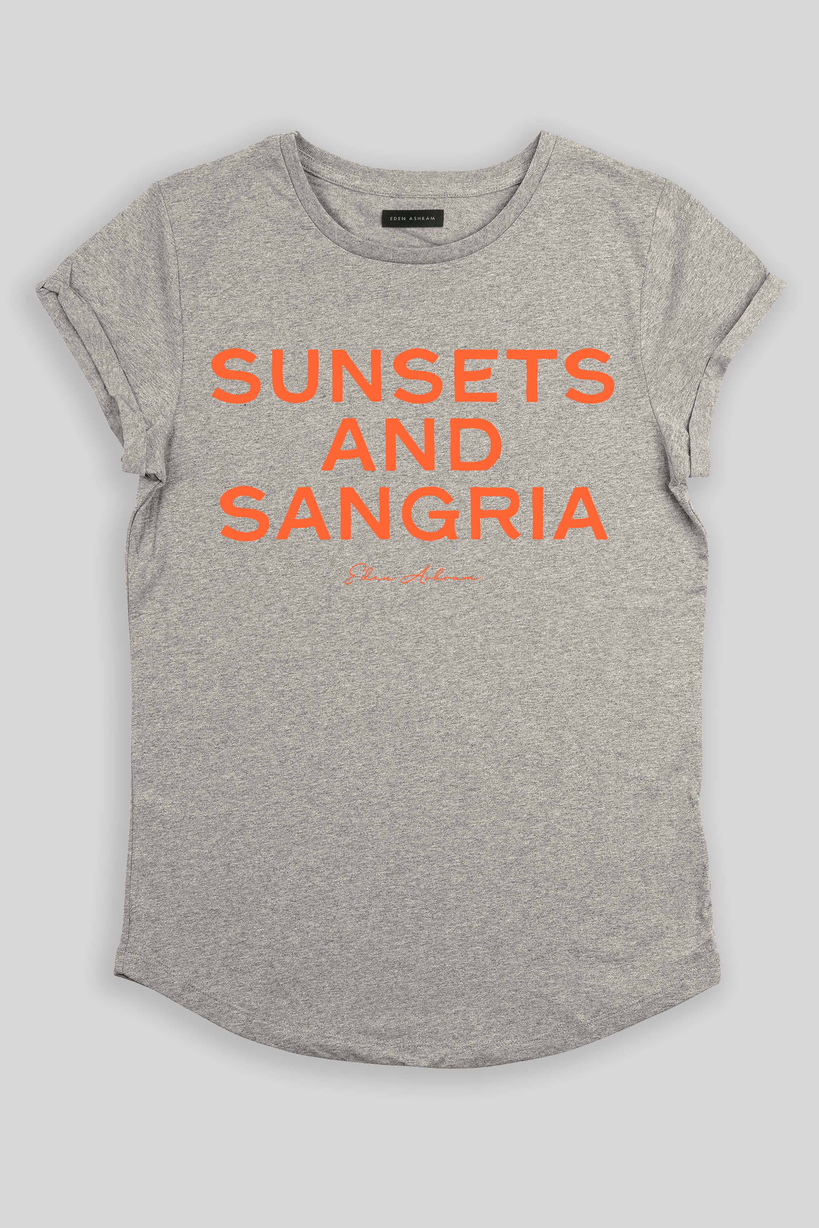 Eden Ashram Sunsets and Sangria Premium Rolled Sleeve T-Shirt Heather Grey