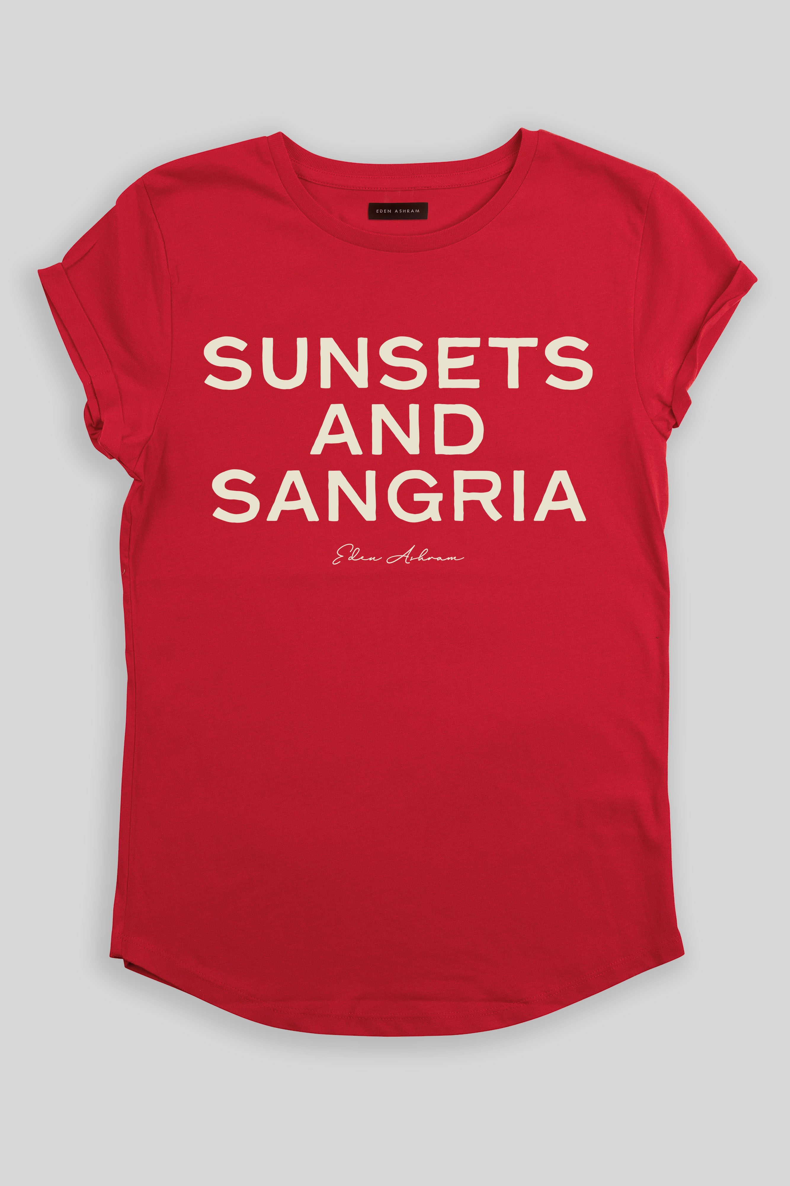 Eden Ashram Sunsets and Sangria Premium Rolled Sleeve T-Shirt Red