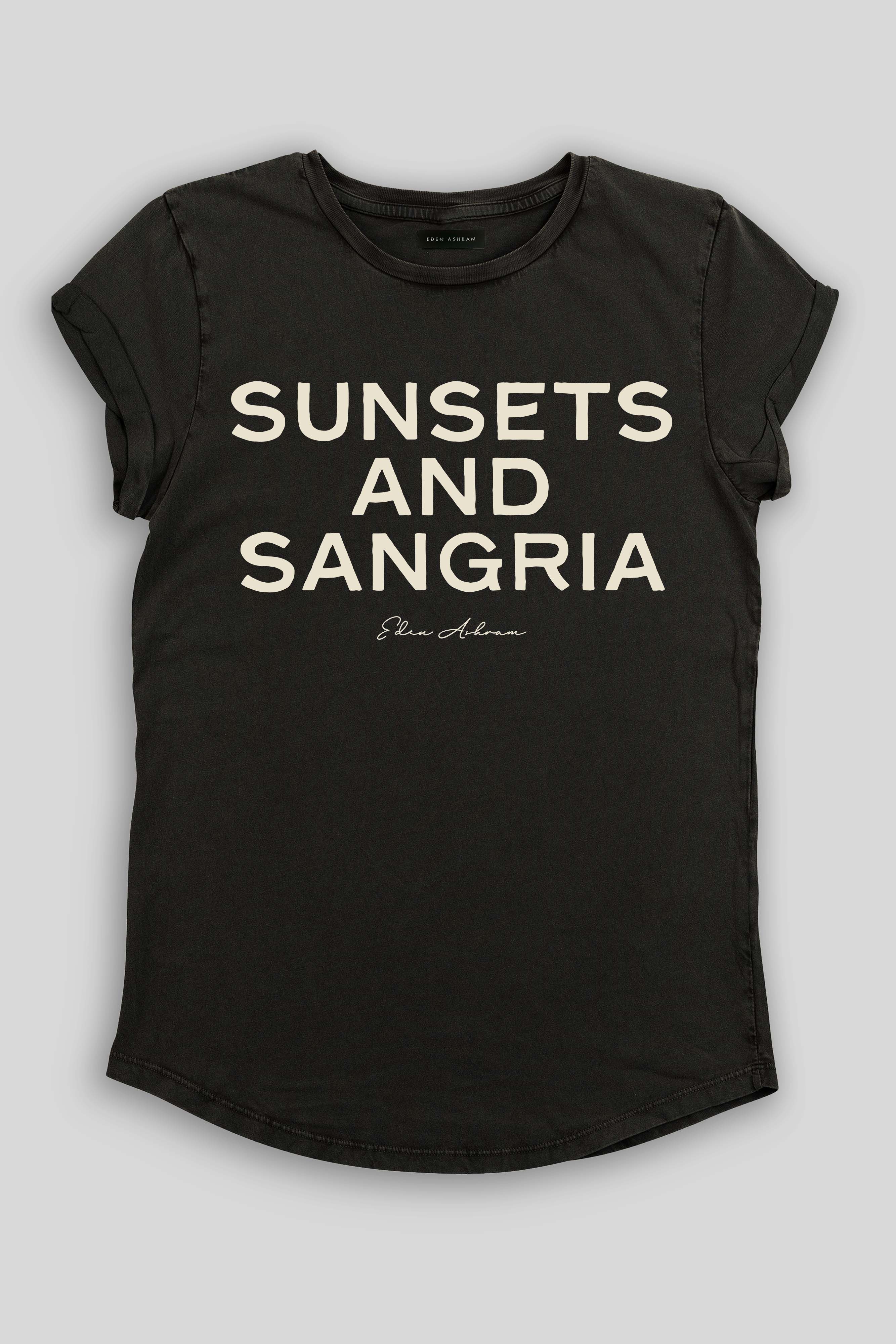 Eden Ashram Sunsets and Sangria Premium Rolled Sleeve T-Shirt Stonewash Black