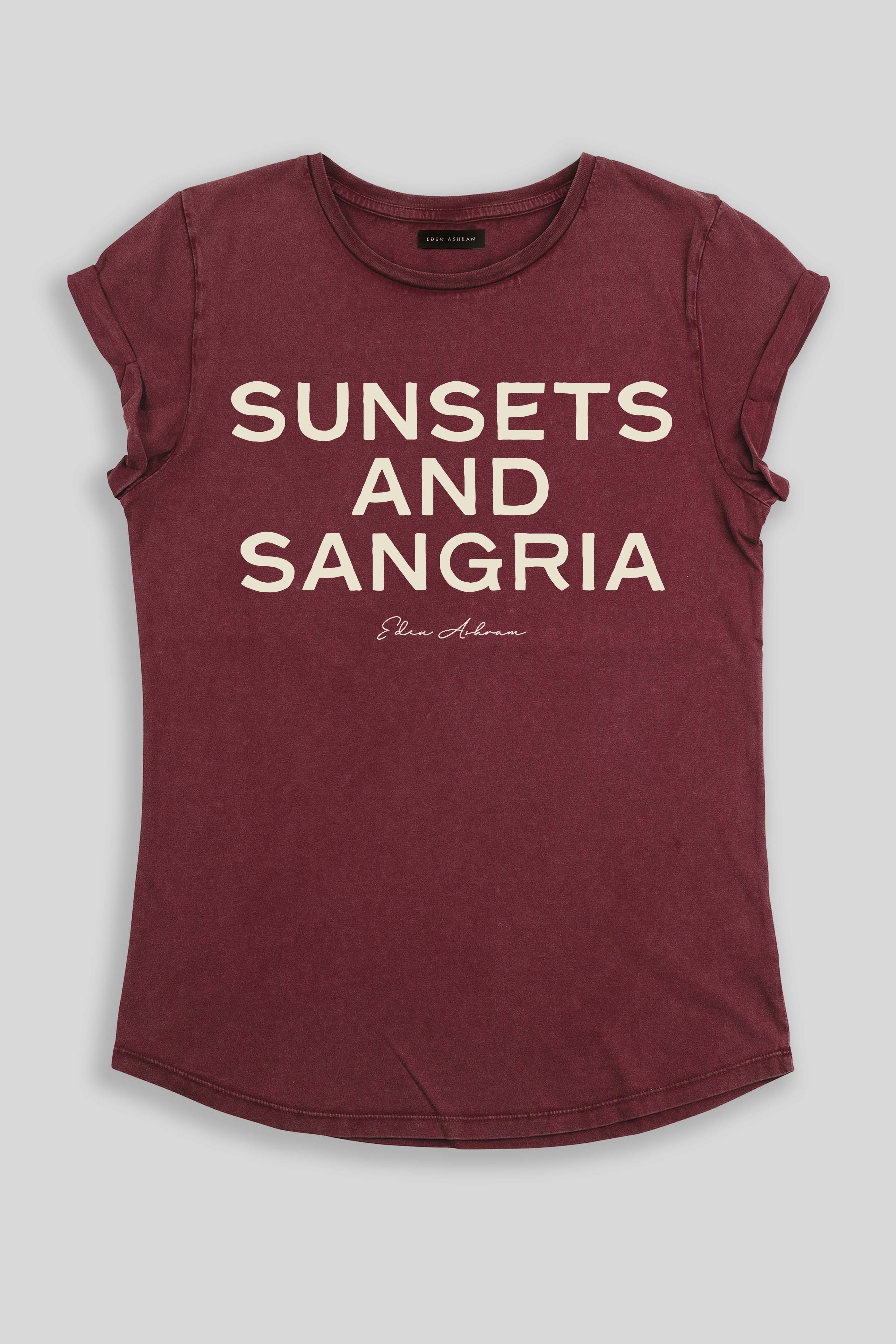 Eden Ashram Sunsets and Sangria Premium Rolled Sleeve T-Shirt Stonewash Burgundy