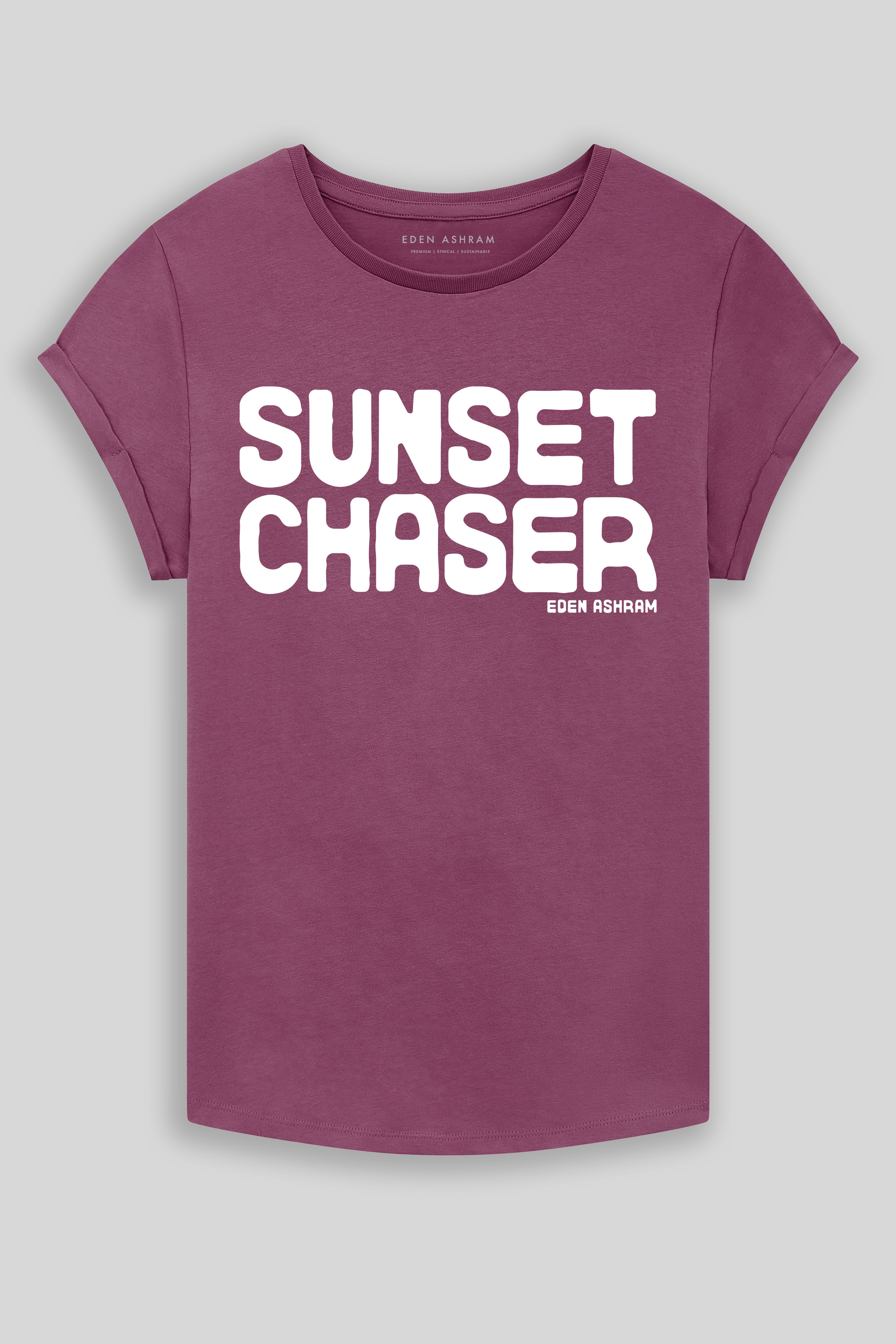 Eden Ashram Sunset Chaser Rolled Sleeve T-Shirt Faded Burgundy
