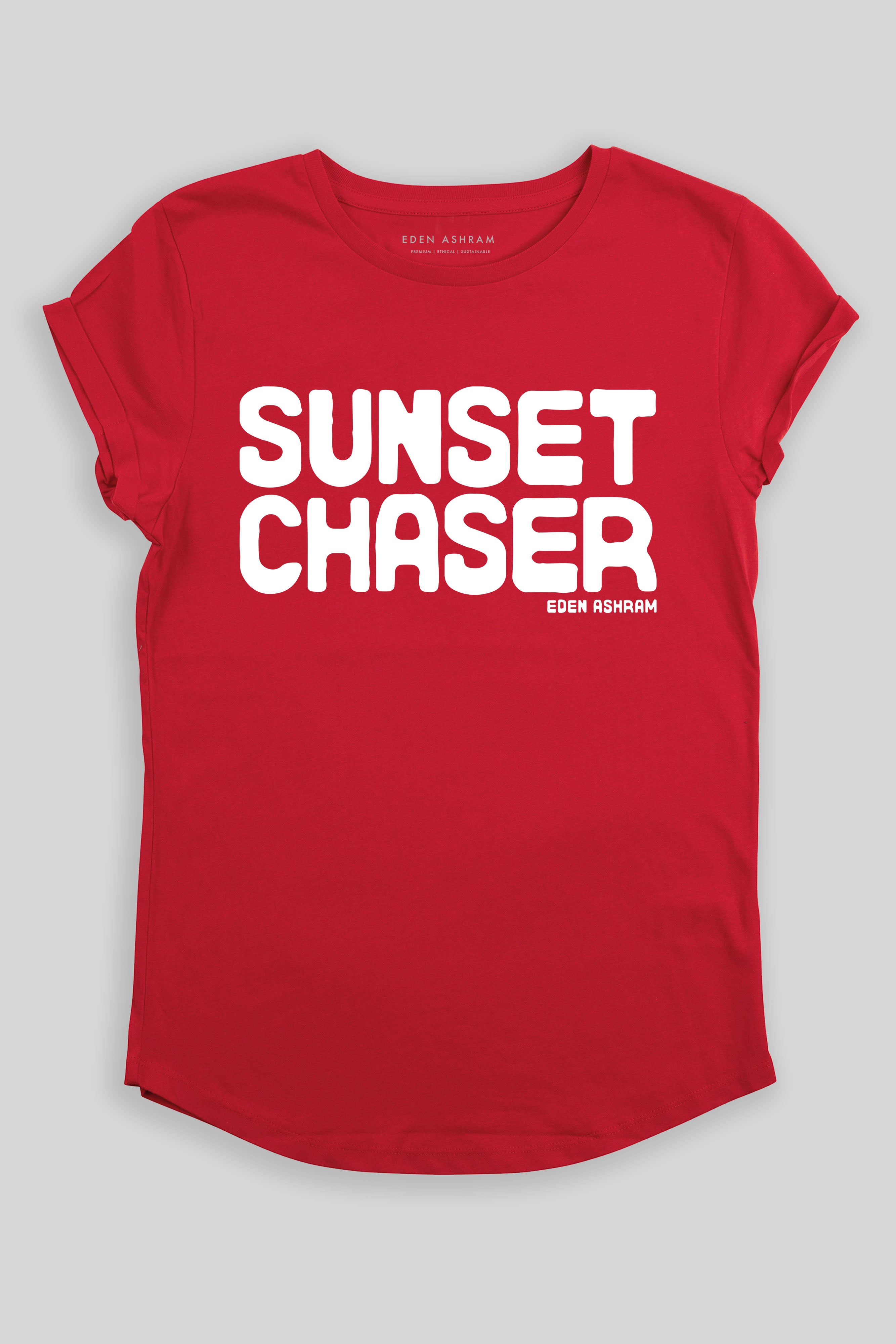 Eden Ashram Sunset Chaser Rolled Sleeve T-Shirt Red